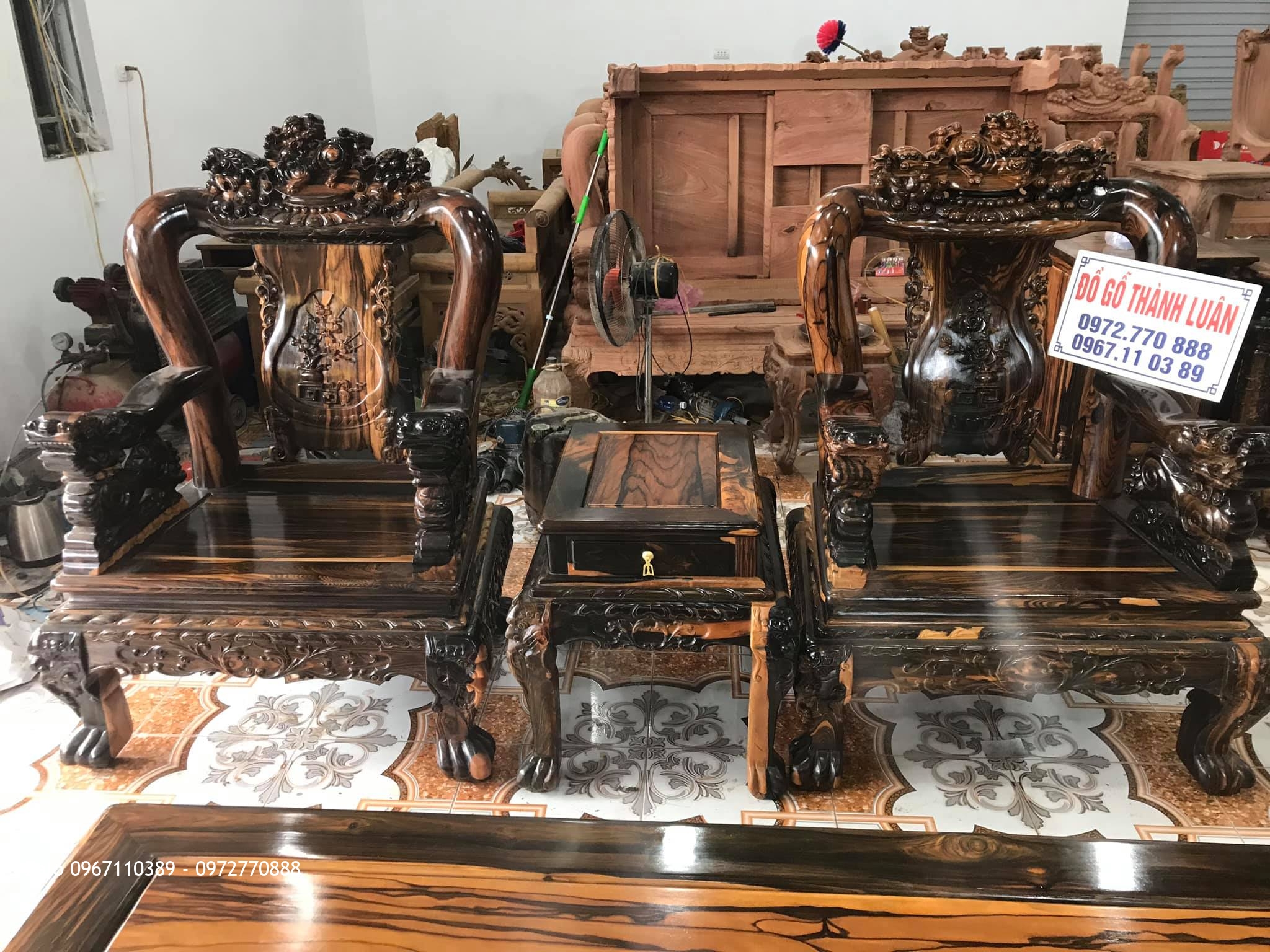 Bộ Ghế Minh Nghê, Kệ Tivi Gỗ Mun Vip. A Huy Tràng An, Bình Lục, Hà Nam.,