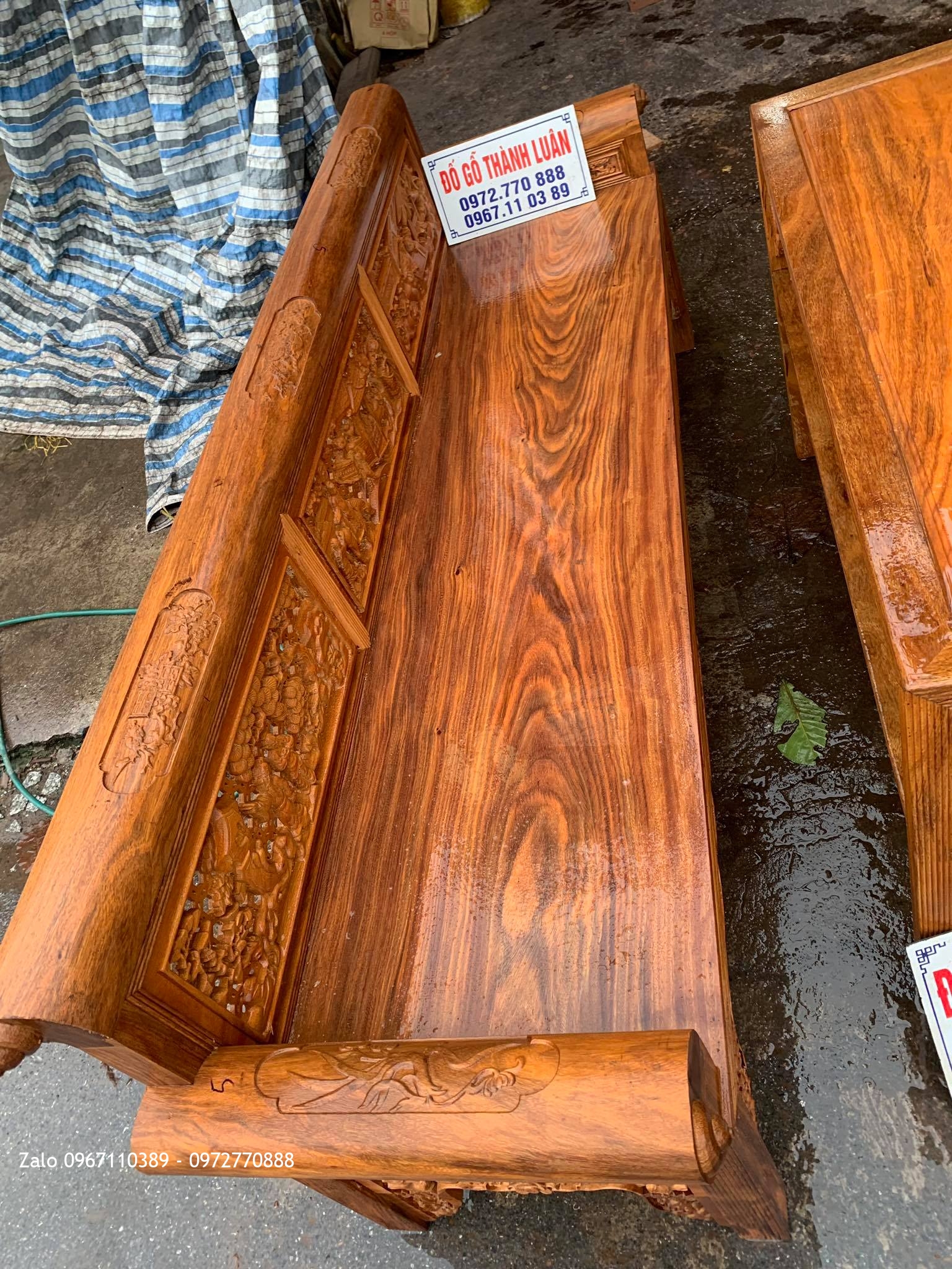 2 Bộ Trường Kỷ Đục Tích Gỗ Lim Xanh Chọn Vân VÍP