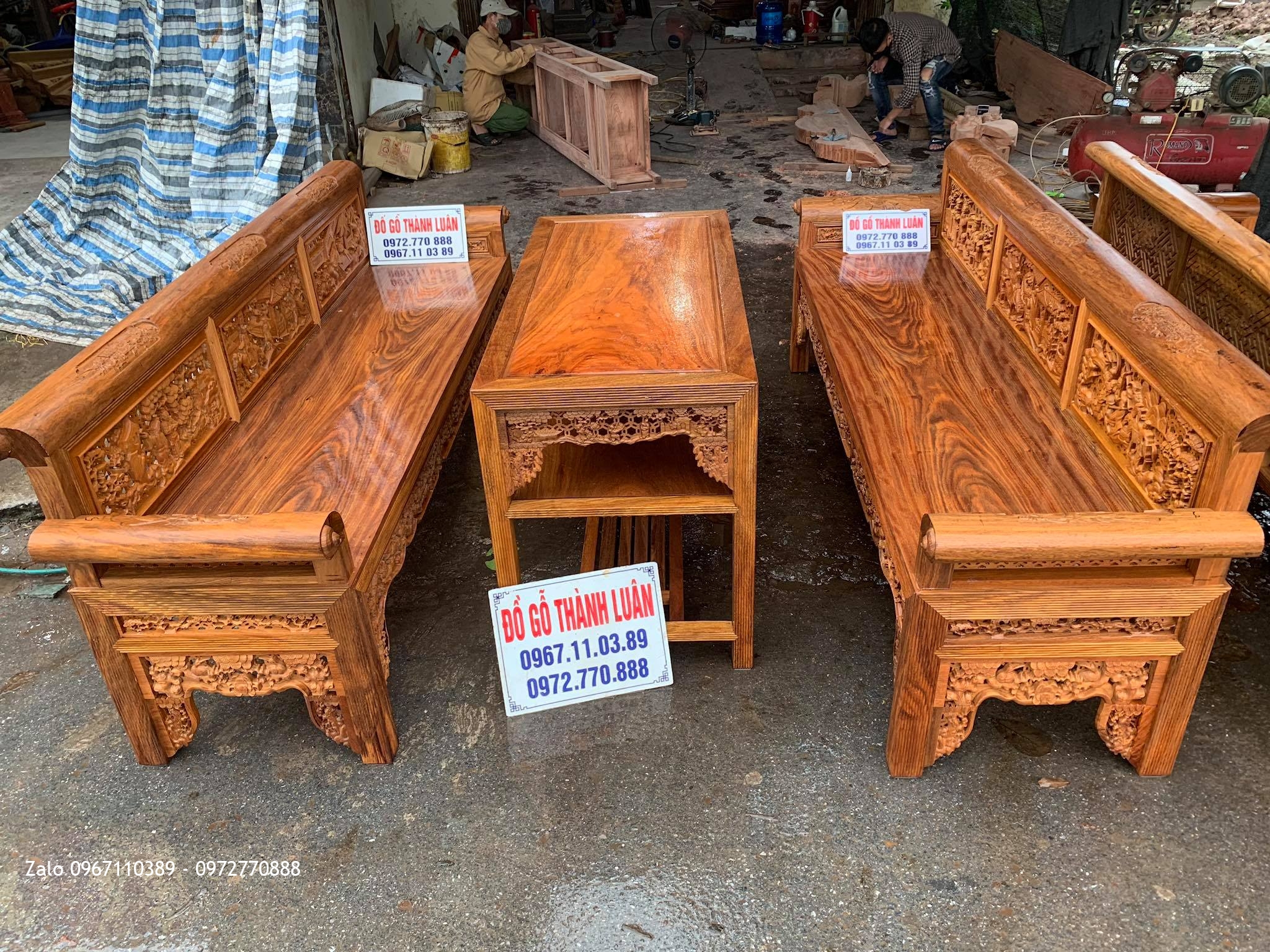 2 Bộ Trường Kỷ Đục Tích Gỗ Lim Xanh Chọn Vân VÍP