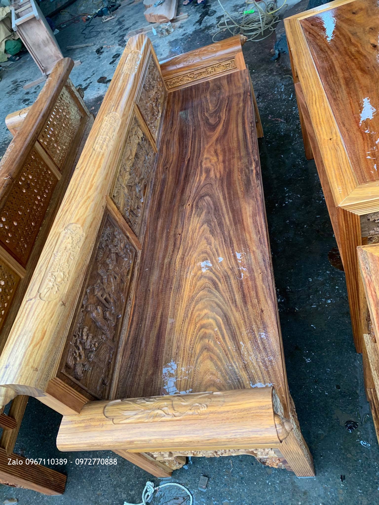 2 Bộ Trường Kỷ Đục Tích Gỗ Lim Xanh Chọn Vân VÍP;