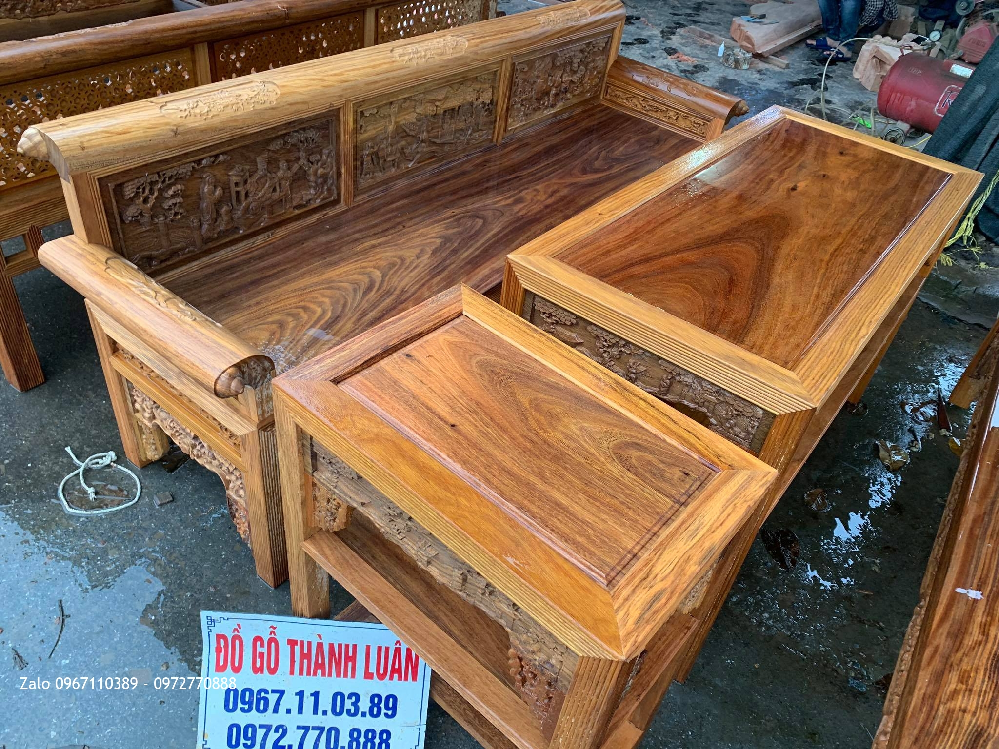 2 Bộ Trường Kỷ Đục Tích Gỗ Lim Xanh Chọn Vân VÍP.,