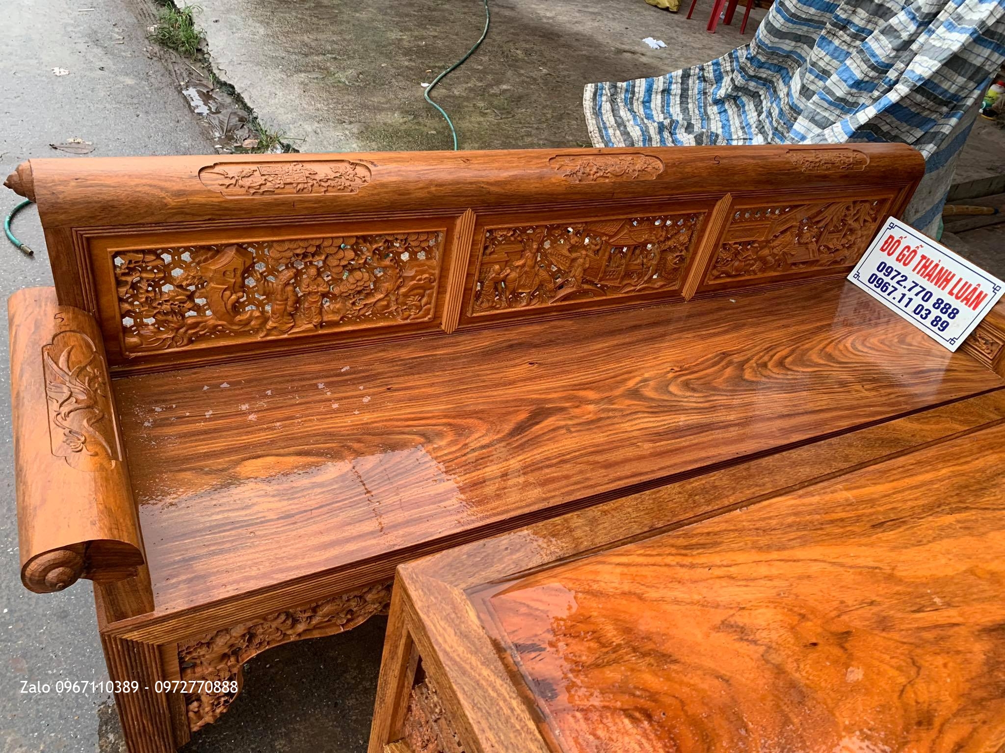 2 Bộ Trường Kỷ Đục Tích Gỗ Lim Xanh Chọn Vân VÍP.