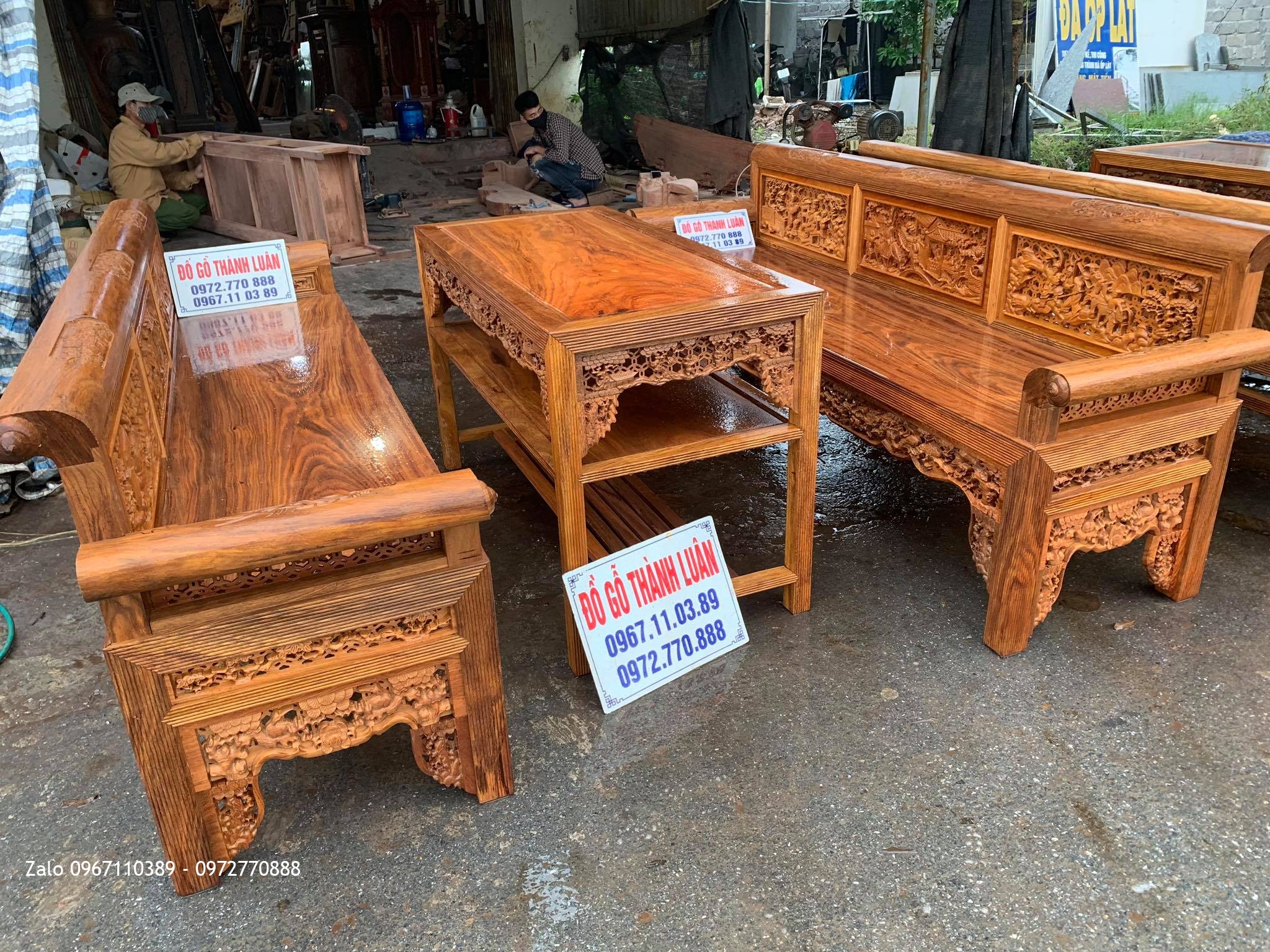 2 Bộ Trường Kỷ Đục Tích Gỗ Lim Xanh Chọn Vân VÍP: