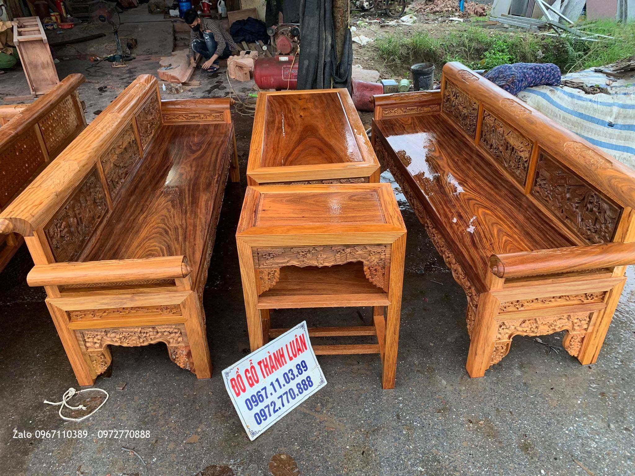 2 Bộ Trường Kỷ Đục Tích Gỗ Lim Xanh Chọn Vân VÍP::