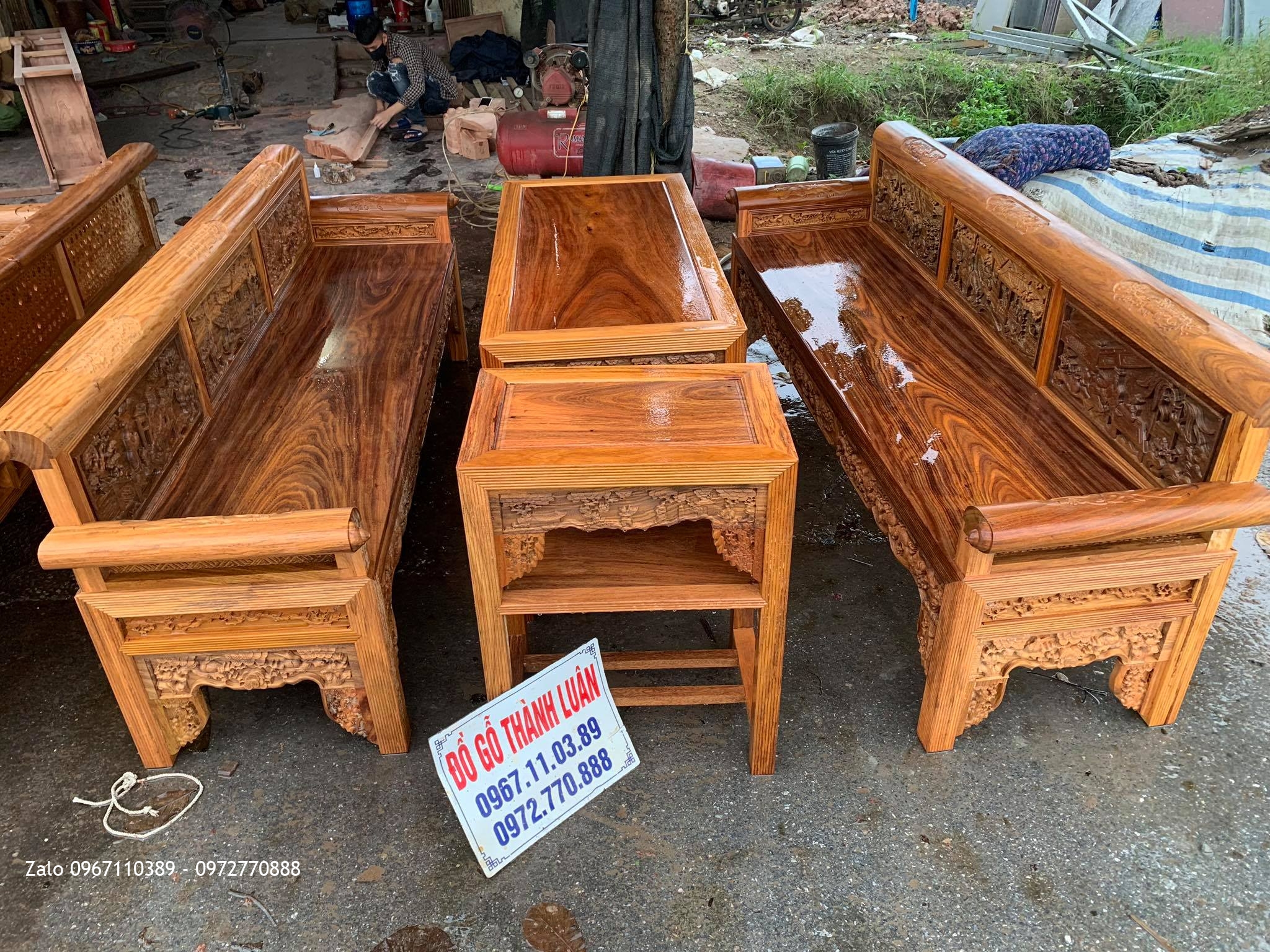 2 Bộ Trường Kỷ Đục Tích Gỗ Lim Xanh Chọn Vân VÍP::