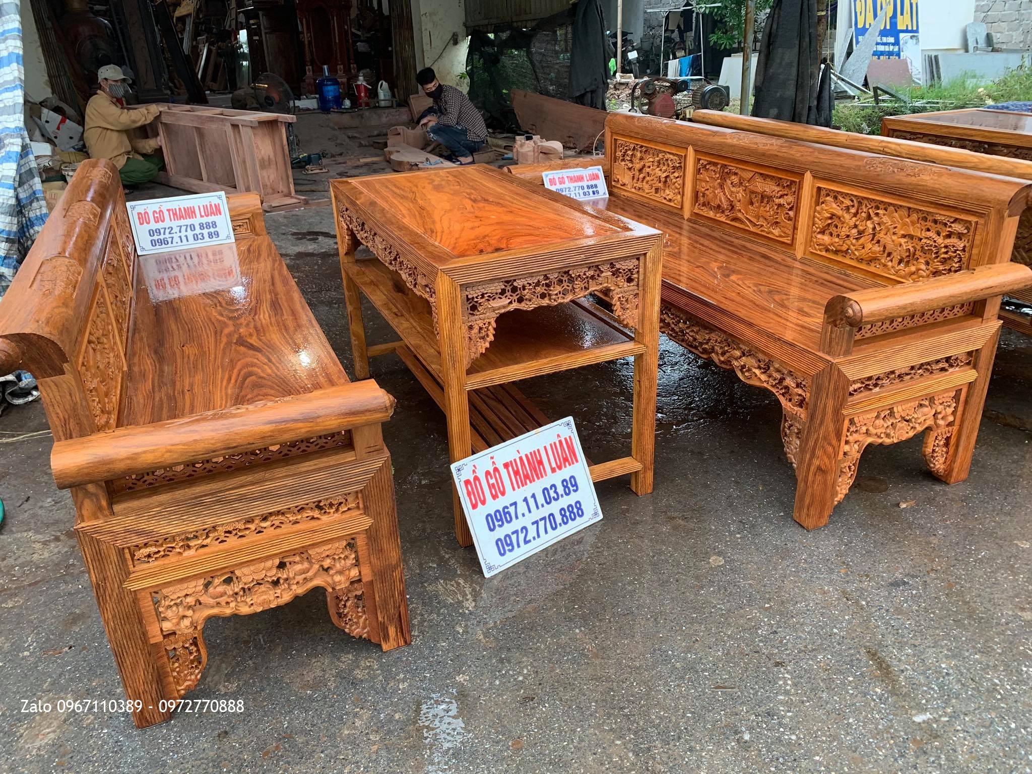 2 Bộ Trường Kỷ Đục Tích Gỗ Lim Xanh Chọn Vân VÍP::