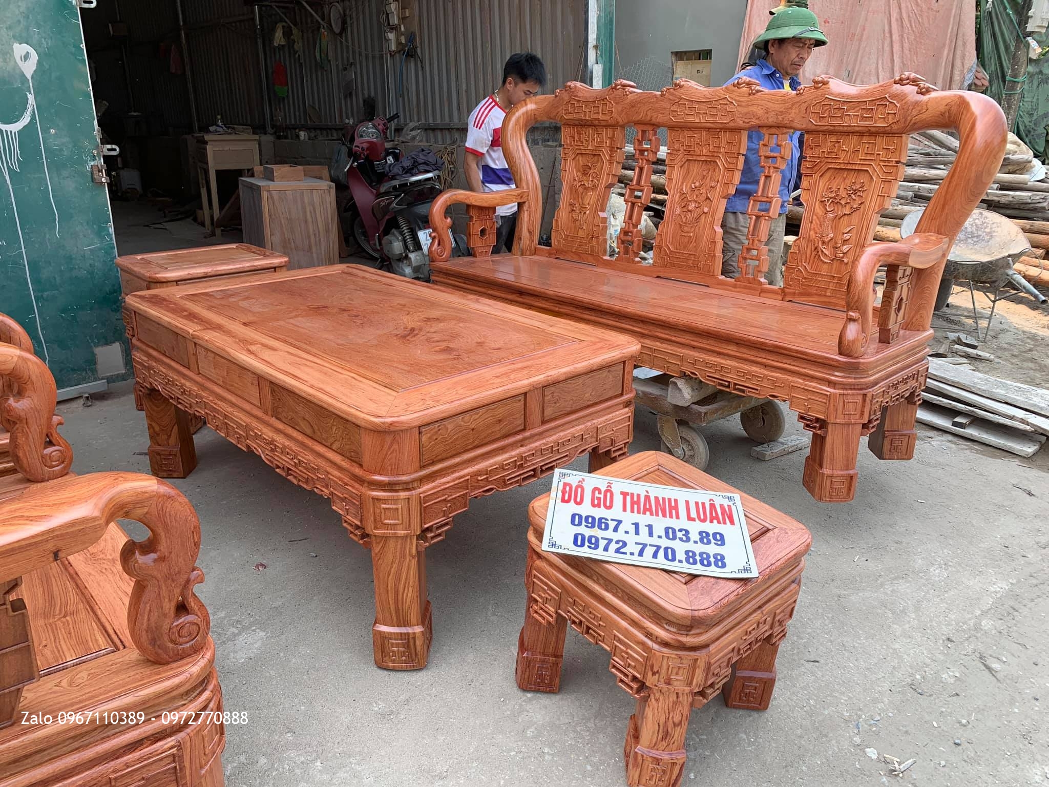 Bộ Bàn Quốc Triện Gỗ Hương Đá. Khách Bắc Ninh.