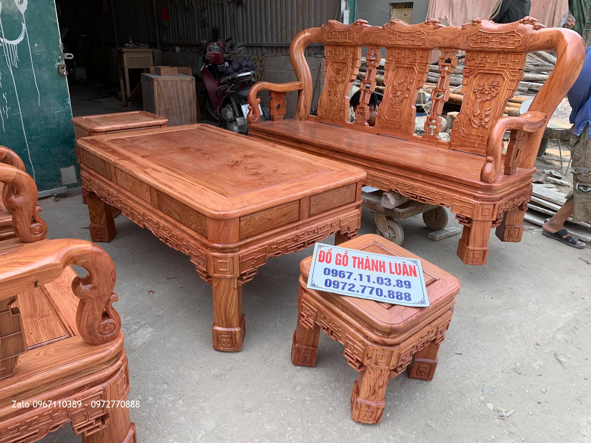 Bộ Bàn Quốc Triện Gỗ Hương Đá. Khách Bắc Ninh..