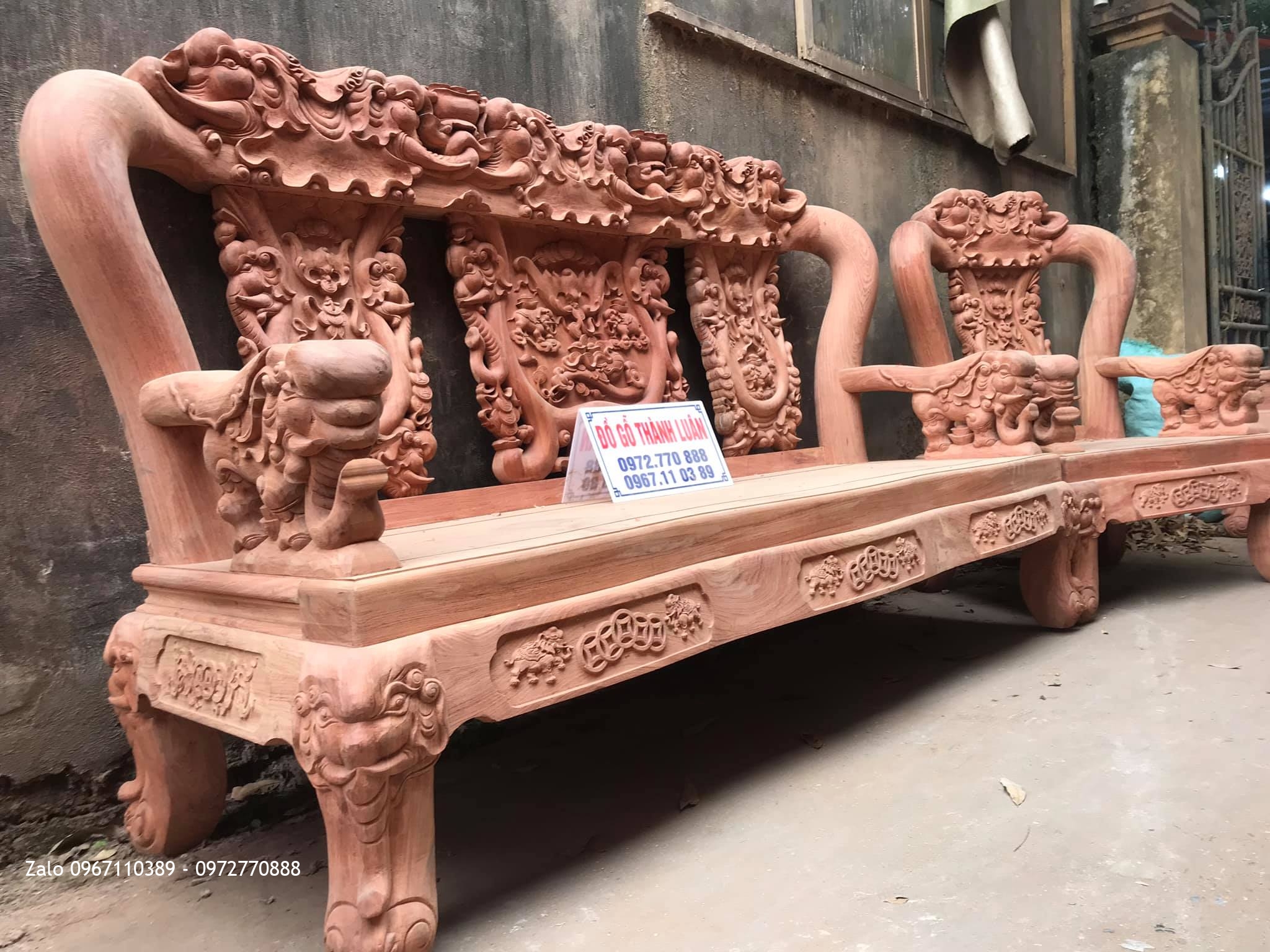 Bộ Ghế Quốc Voi Gỗ Hương Cột 12-6 Món. Mẫu Mới.