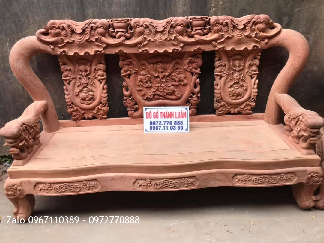 Bộ Ghế Quốc Voi Gỗ Hương Cột 12-6 Món. Mẫu Mới