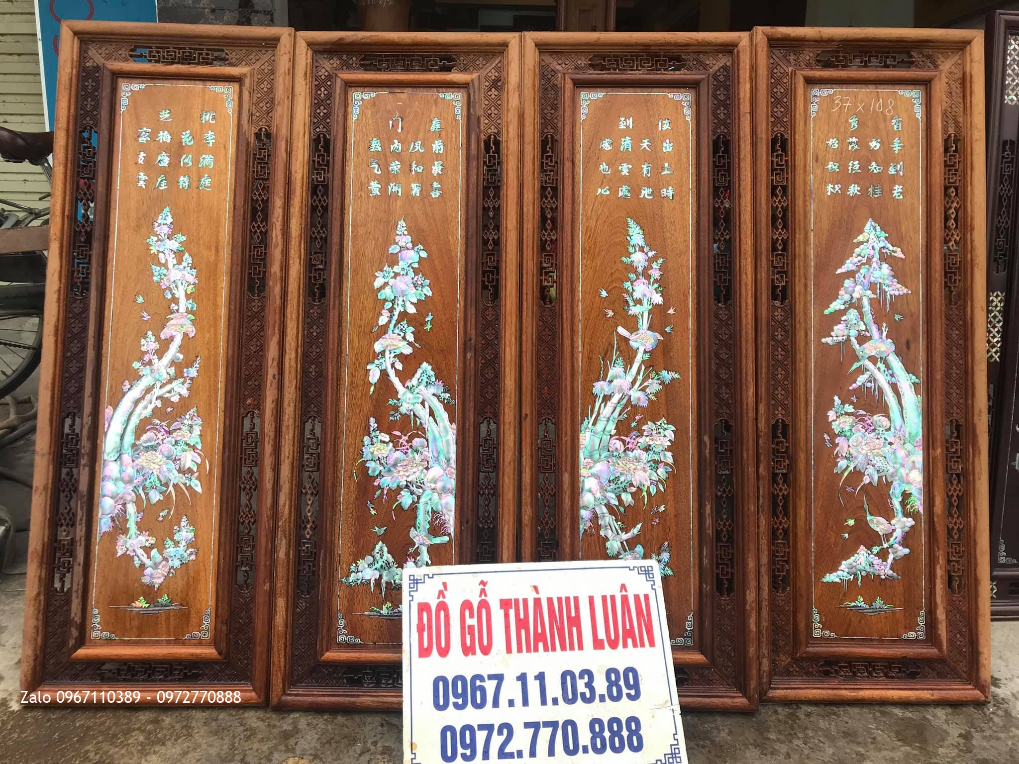 Tranh Tứ Quý - Tứ Bình Khảm Ốc Đỏ