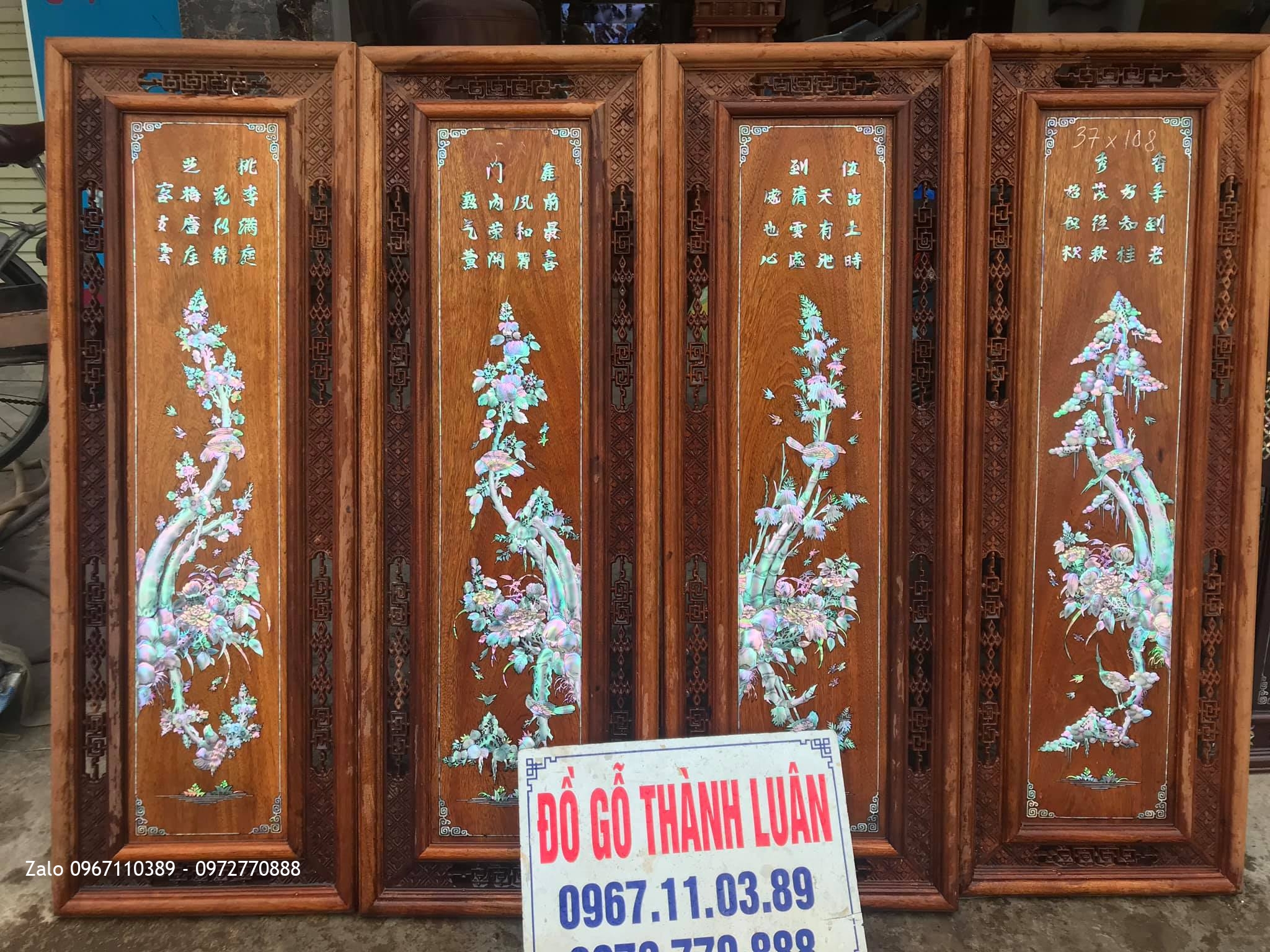 Tranh Tứ Quý - Tứ Bình Khảm Ốc Đỏ