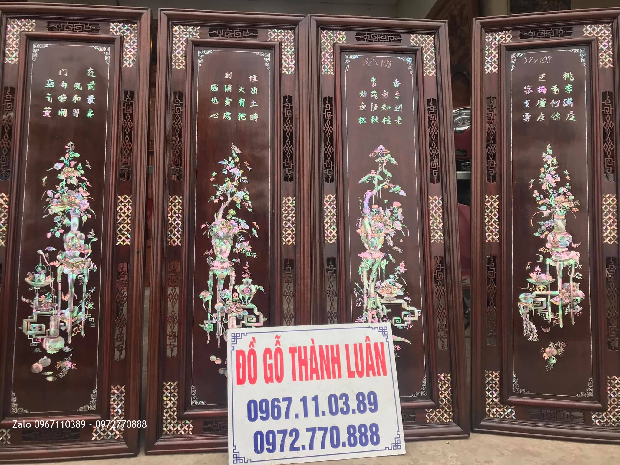 Tranh Tứ Quý - Tứ Bình Khảm Ốc Đỏ.