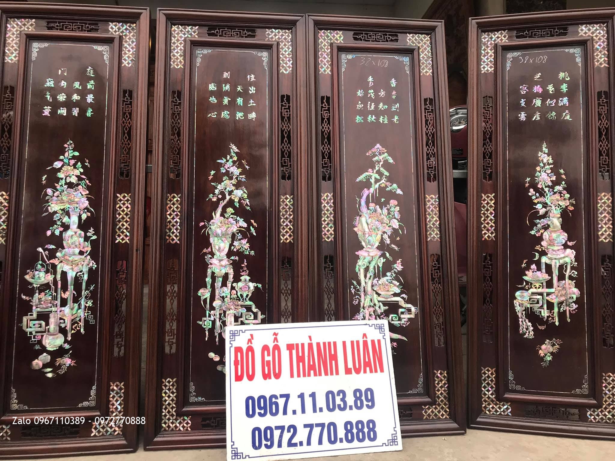 Tranh Tứ Quý - Tứ Bình Khảm Ốc Đỏ.