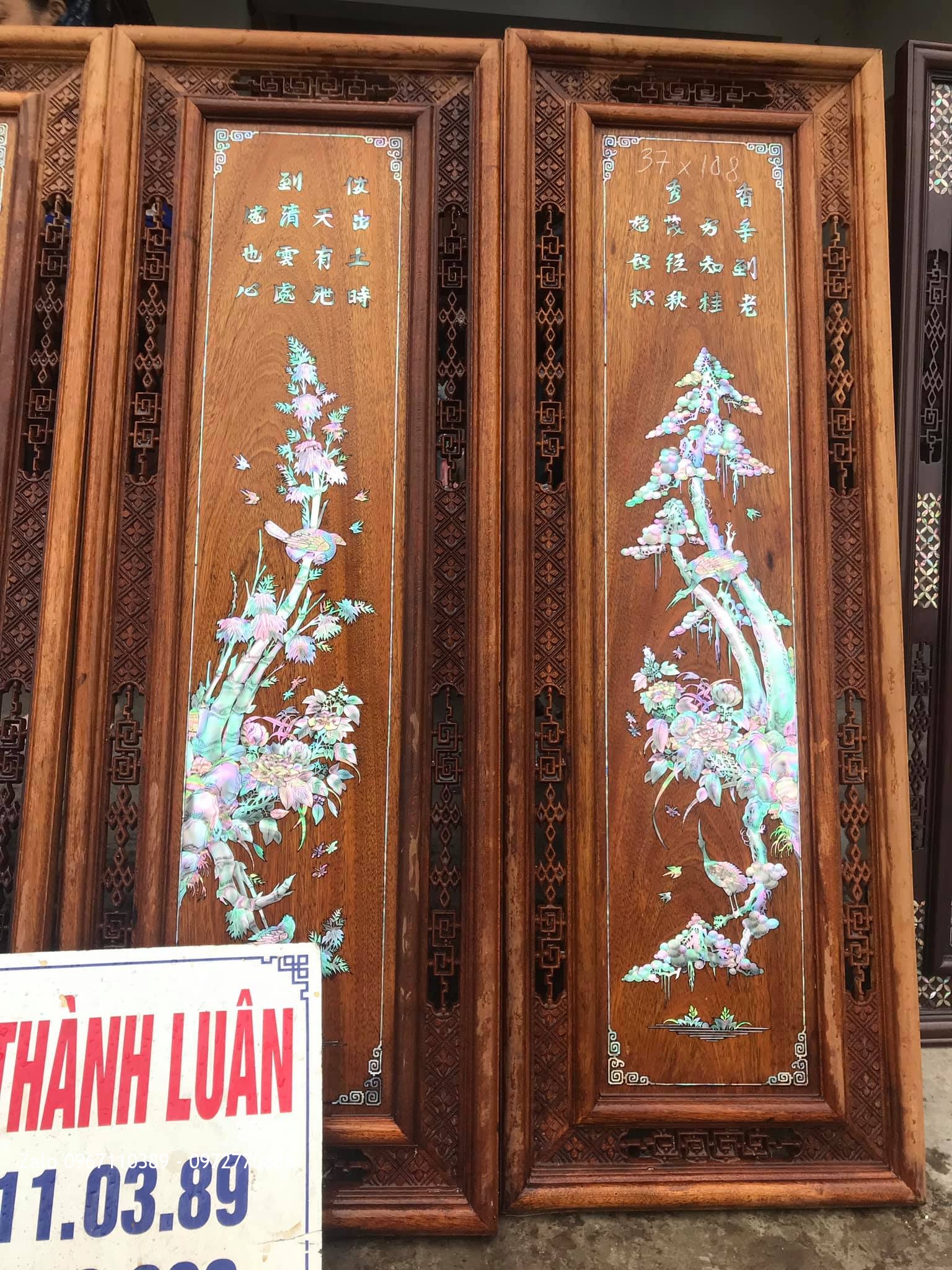 Tranh Tứ Quý - Tứ Bình Khảm Ốc Đỏ.