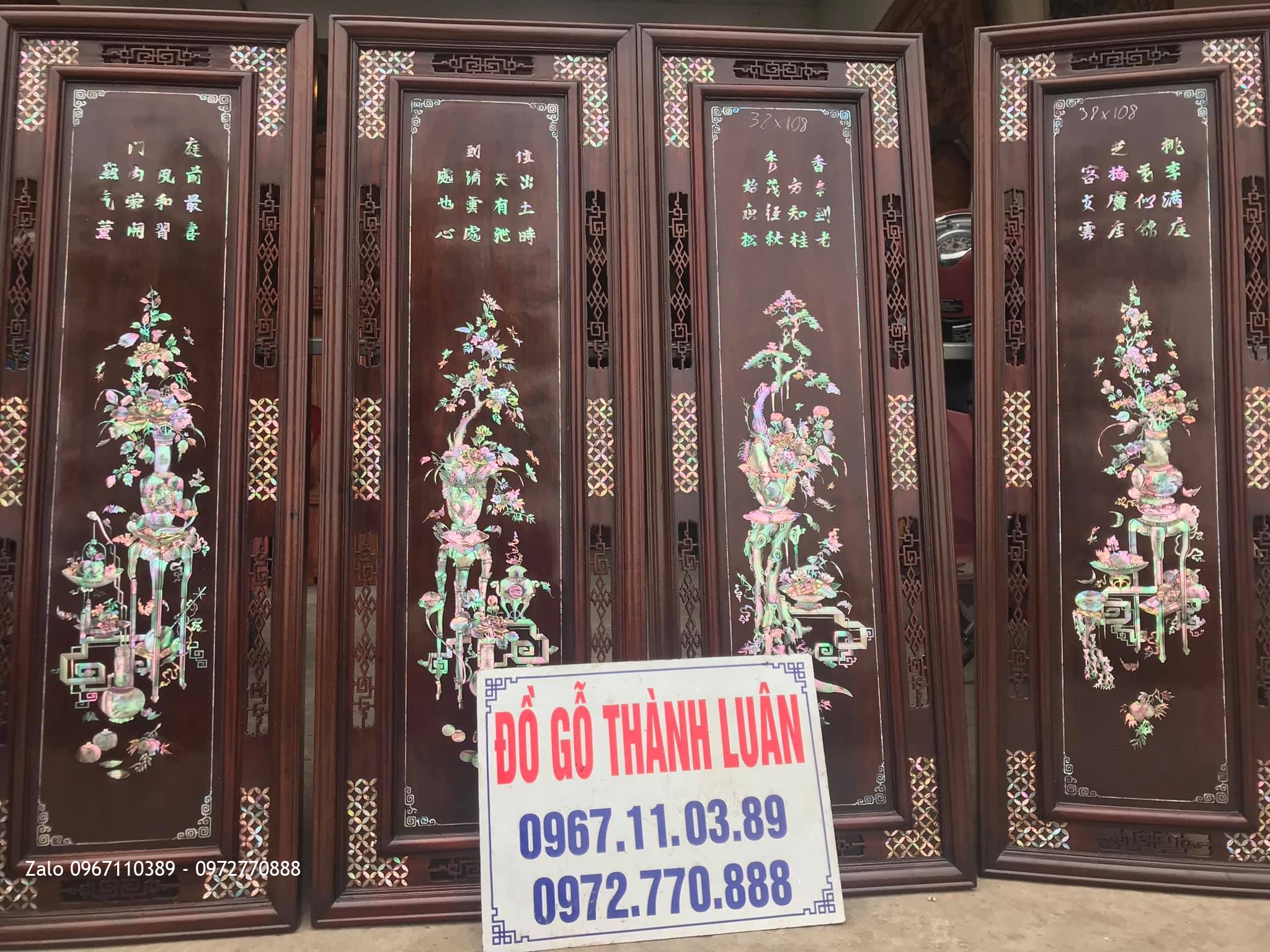 Tranh Tứ Quý - Tứ Bình Khảm Ốc Đỏ::