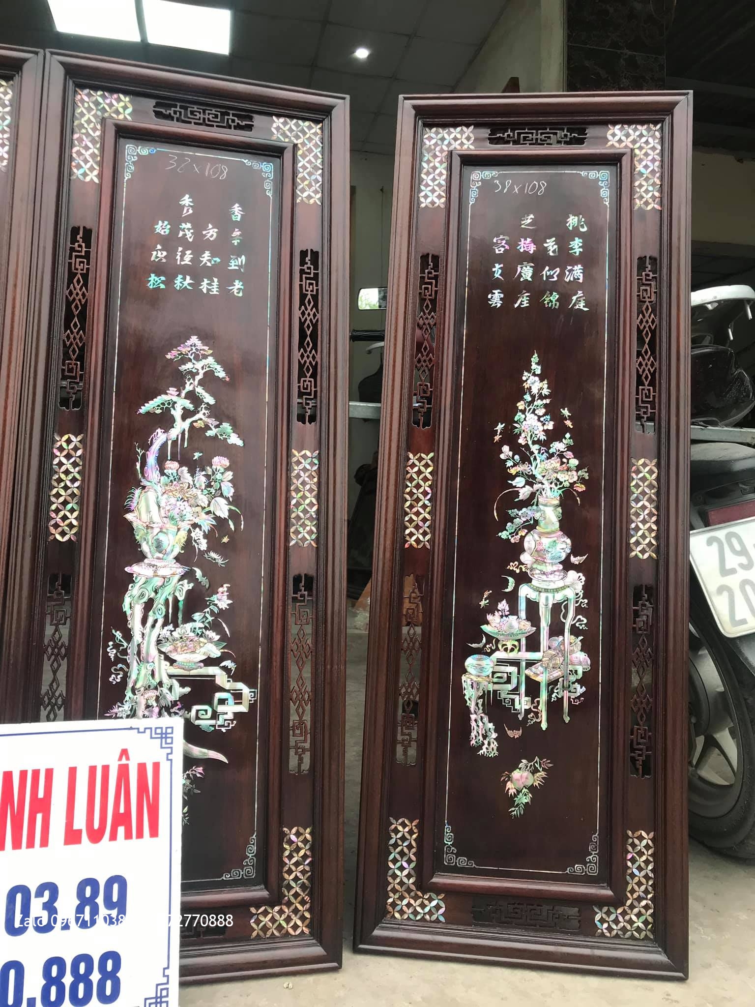 Tranh Tứ Quý - Tứ Bình Khảm Ốc Đỏ:::