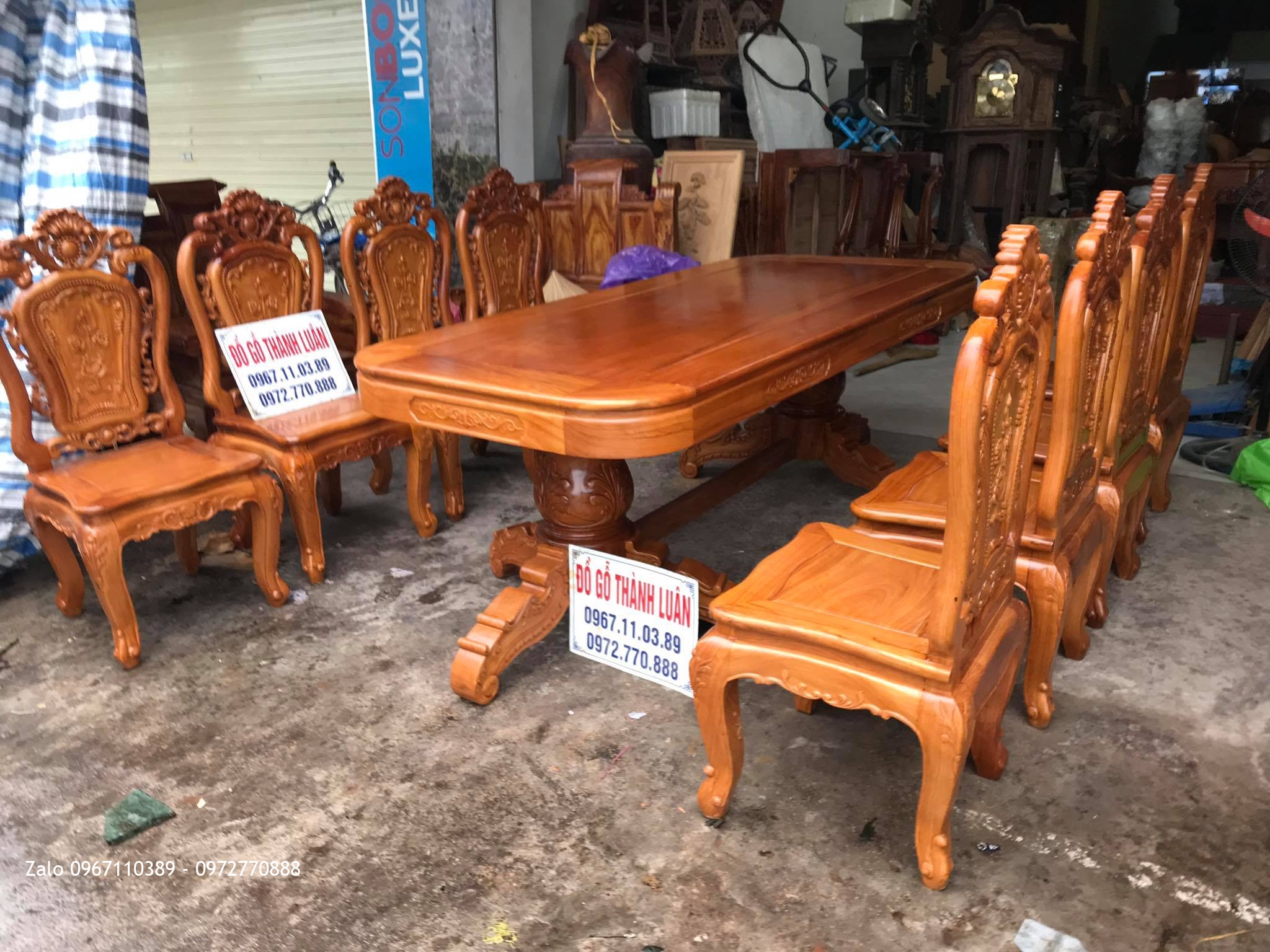 Bộ Bàn Ghế Ăn Mẫu Hoa Lan Tây Gỗ Gõ Đỏ Đục 2 Mặt , Anh Hưng Hà Đông Hà Nội