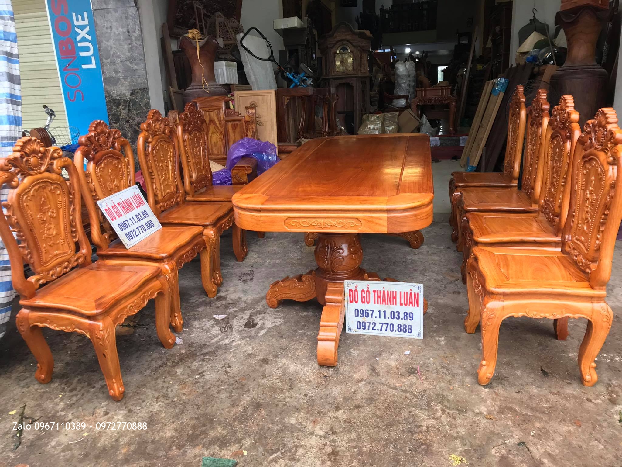 Bộ Bàn Ghế Ăn Mẫu Hoa Lan Tây Gỗ Gõ Đỏ Đục 2 Mặt , Anh Hưng Hà Đông Hà Nội