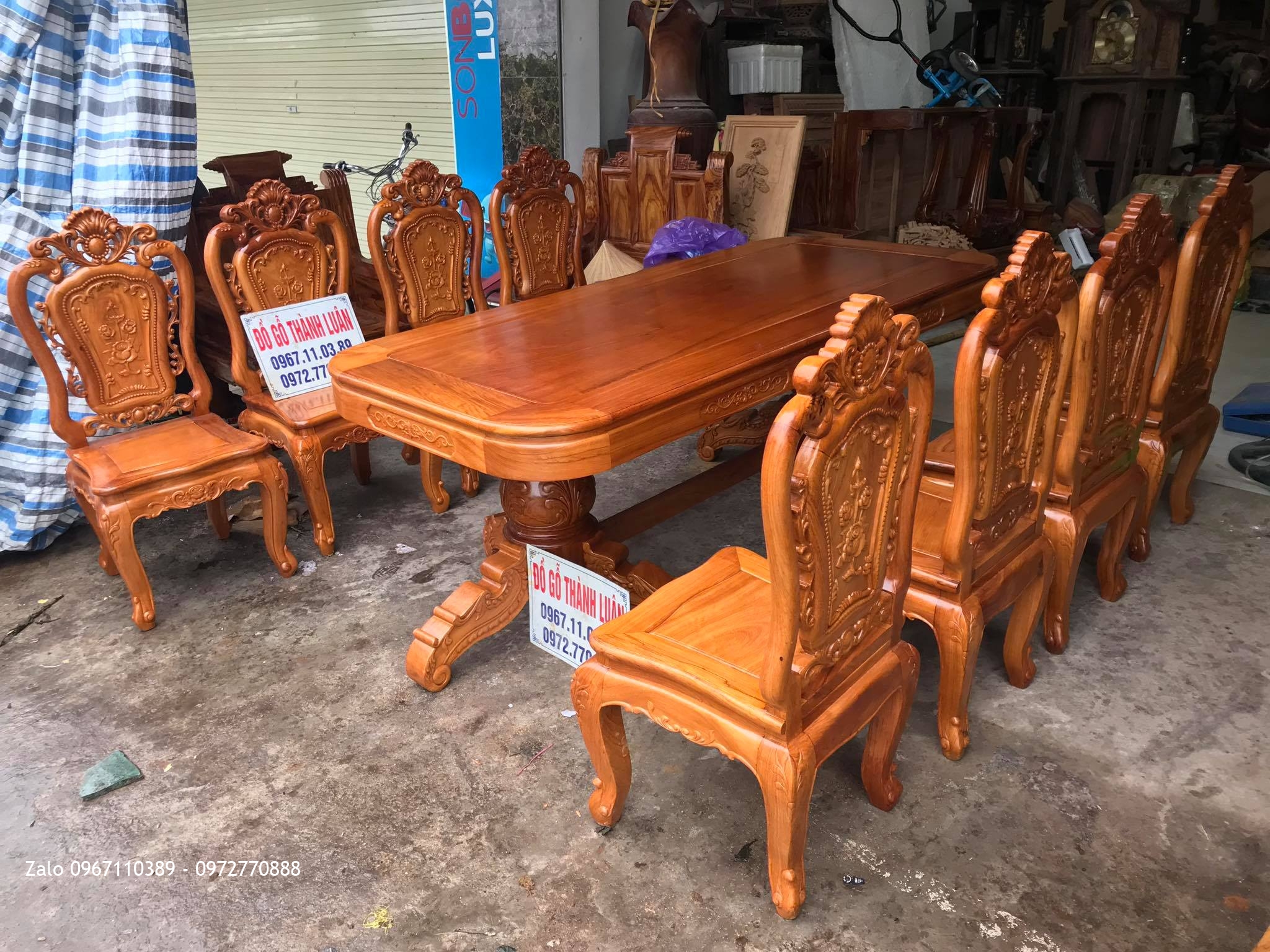 Bộ Bàn Ghế Ăn Mẫu Hoa Lan Tây Gỗ Gõ Đỏ Đục 2 Mặt , Anh Hưng Hà Đông Hà Nội,