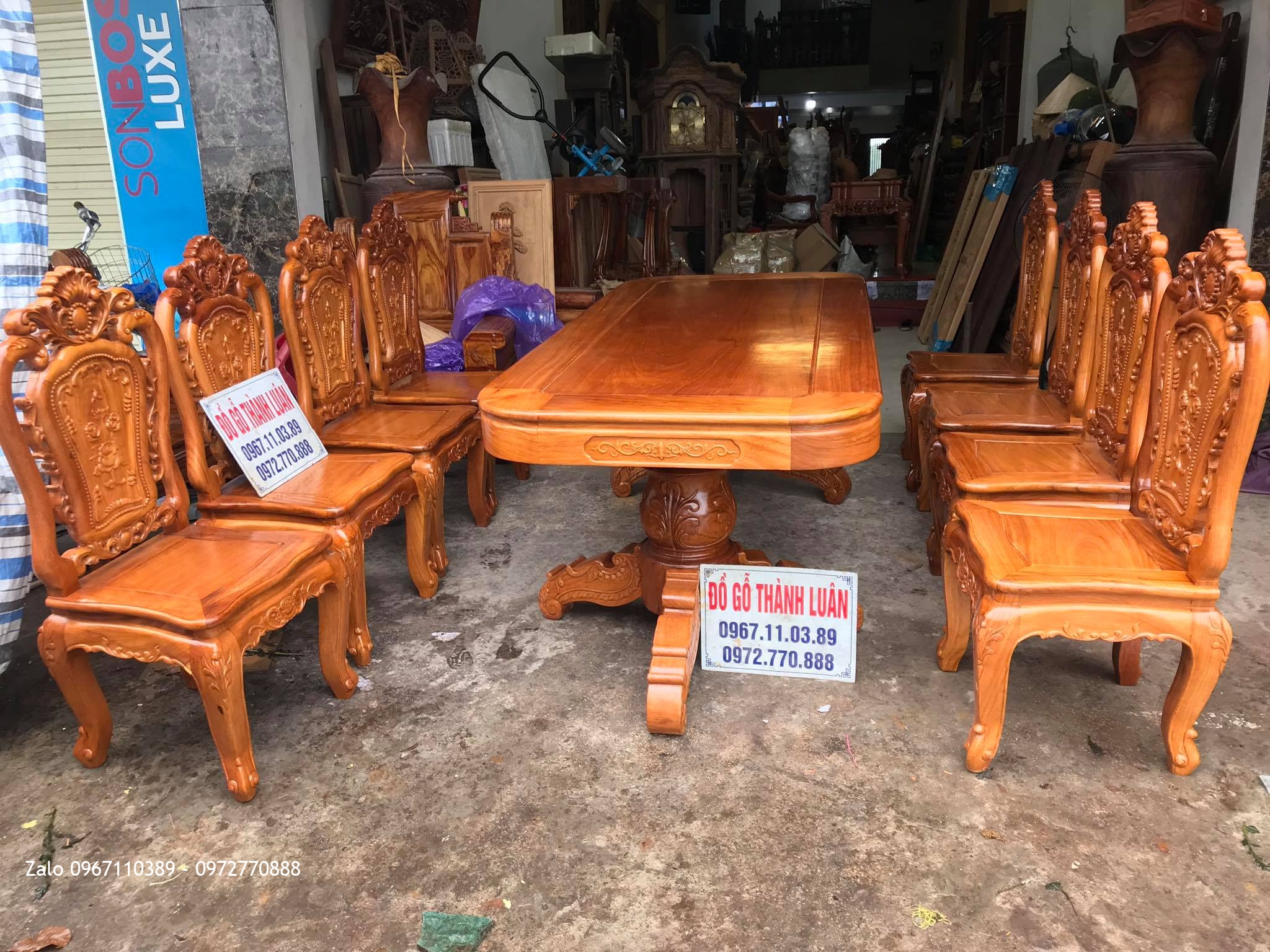 Bộ Bàn Ghế Ăn Mẫu Hoa Lan Tây Gỗ Gõ Đỏ Đục 2 Mặt , Anh Hưng Hà Đông Hà Nội. đồ gỗ thành luân