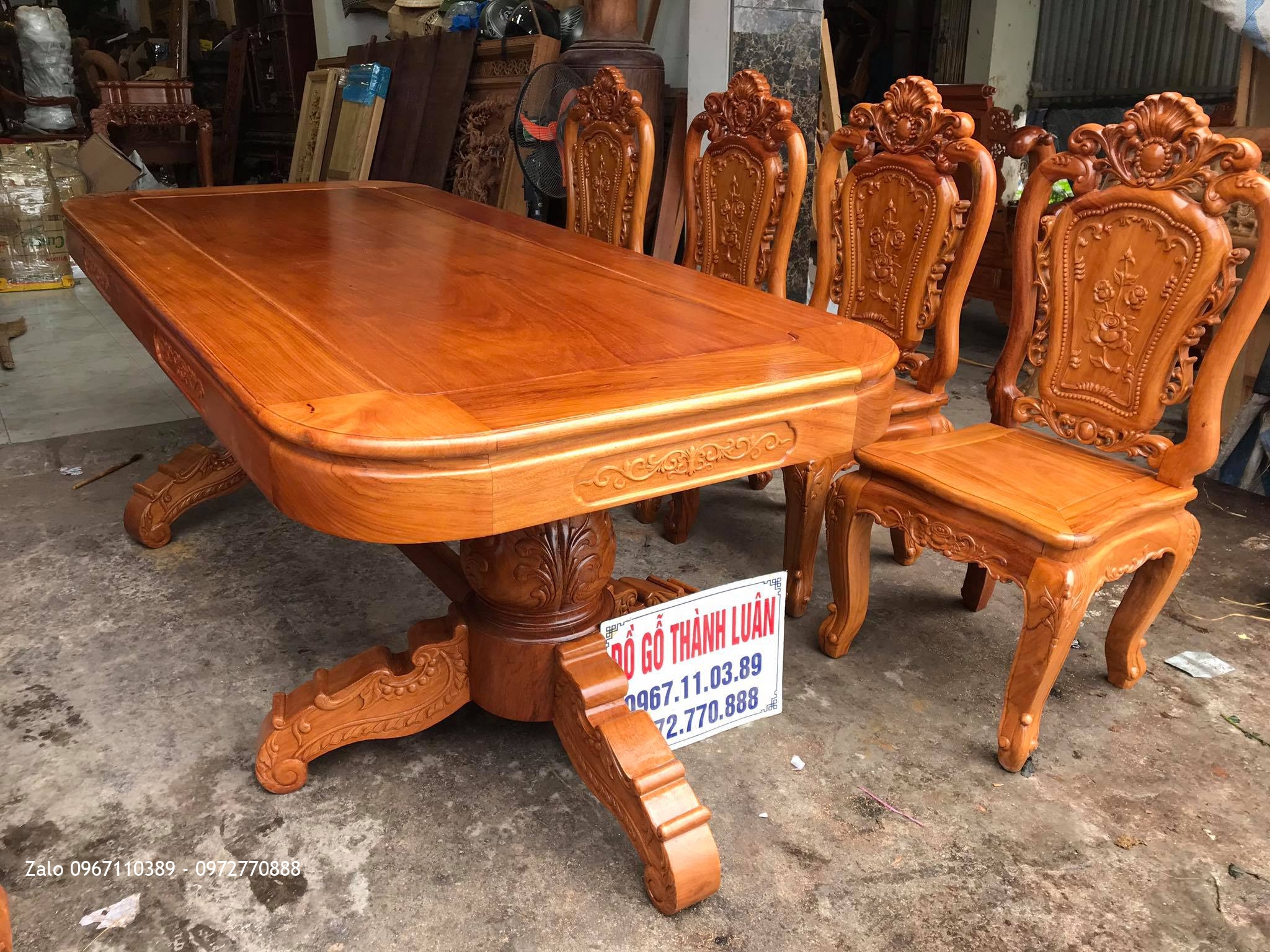 Bộ Bàn Ghế Ăn Mẫu Hoa Lan Tây Gỗ Gõ Đỏ Đục 2 Mặt , Anh Hưng Hà Đông Hà Nội..
