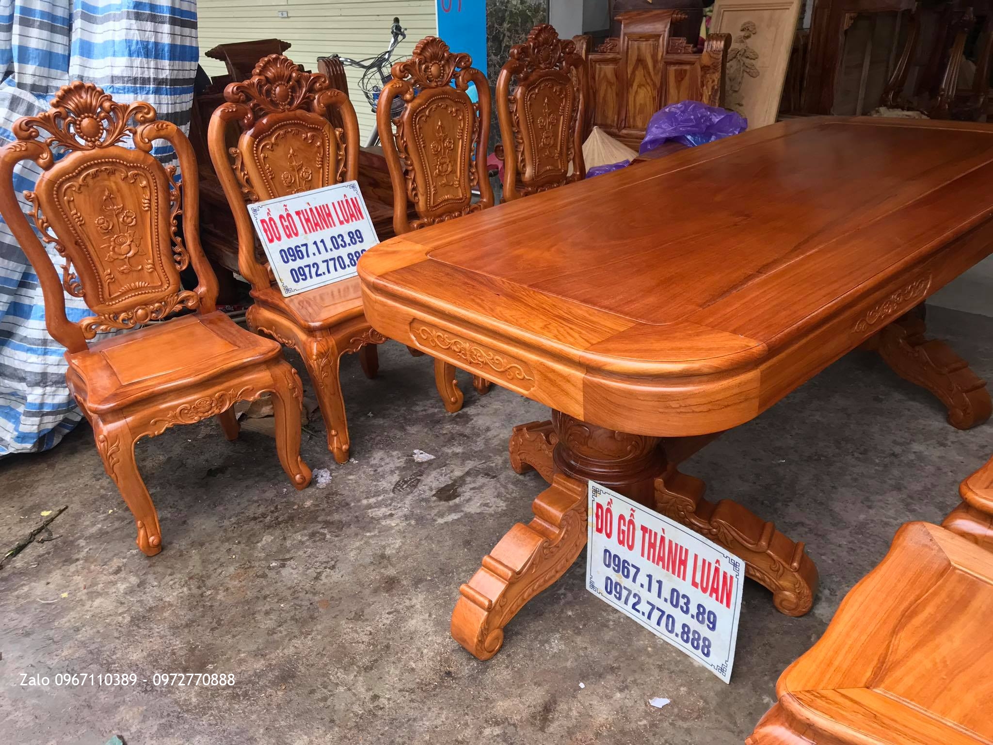 Bộ Bàn Ghế Ăn Mẫu Hoa Lan Tây Gỗ Gõ Đỏ Đục 2 Mặt , Anh Hưng Hà Đông Hà Nội..