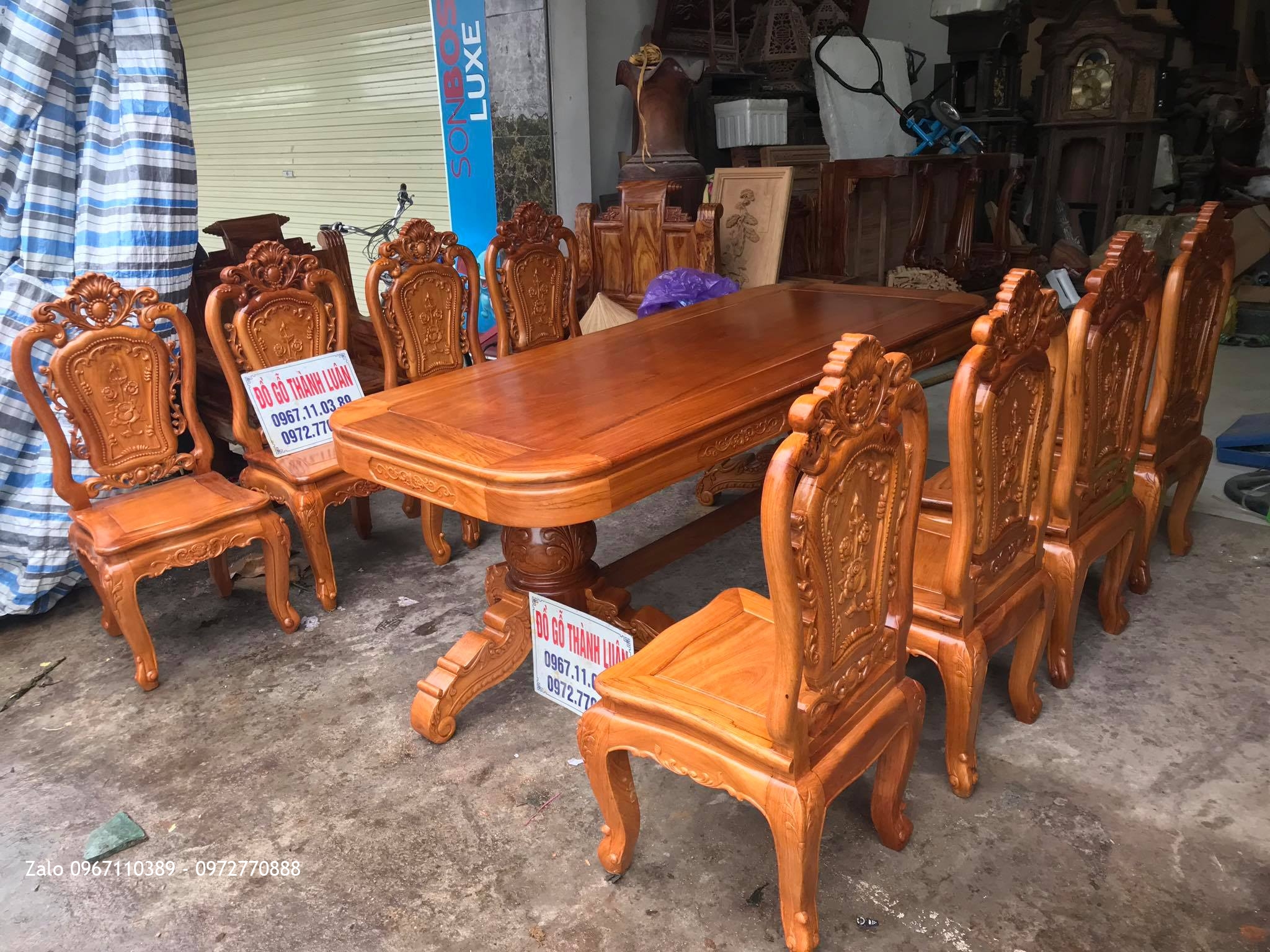 Bộ Bàn Ghế Ăn Mẫu Hoa Lan Tây Gỗ Gõ Đỏ Đục 2 Mặt , Anh Hưng Hà Đông Hà Nội..