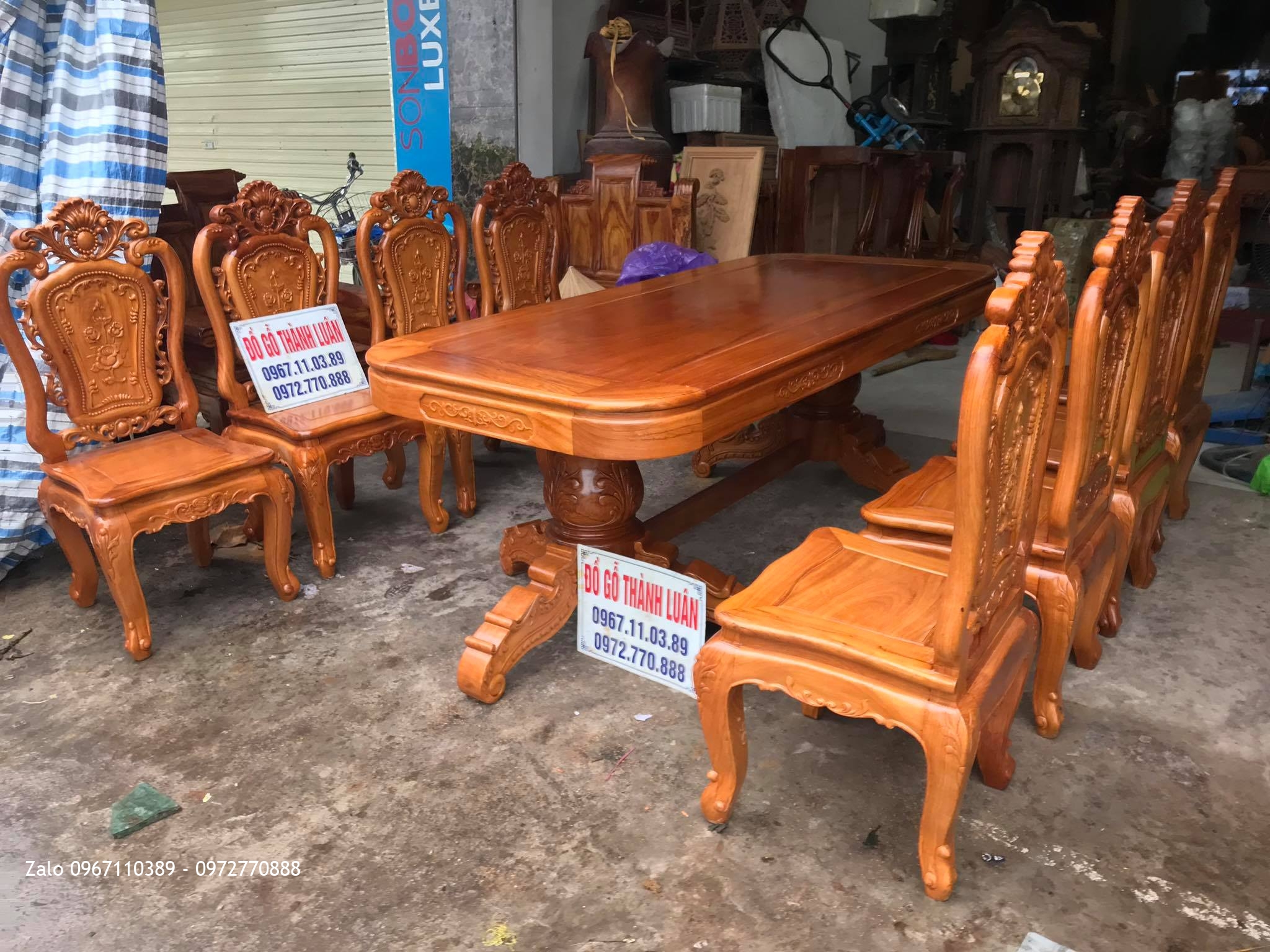 Bộ Bàn Ghế Ăn Mẫu Hoa Lan Tây Gỗ Gõ Đỏ Đục 2 Mặt , Anh Hưng Hà Đông Hà Nội.