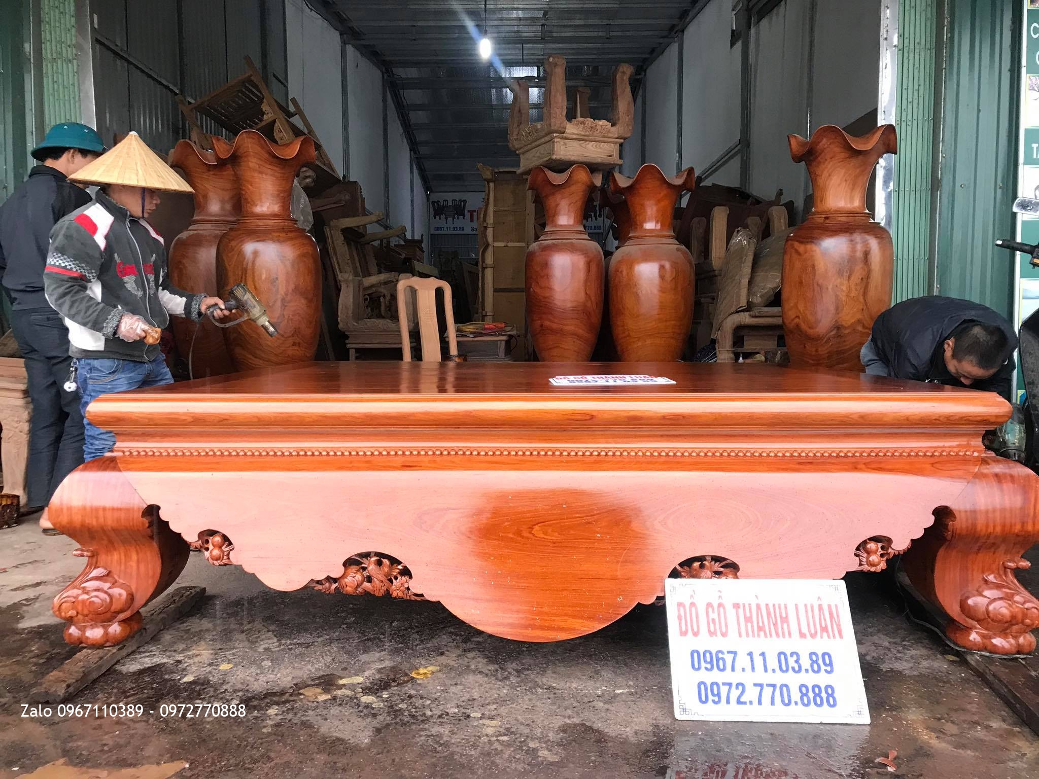 Bộ Sập Cẩm Lai 1 Lá và Đôi Lọ Lộc Bình Gỗ Hương.Bác Hanh  - T.T Ân Thi, Hưng Yên