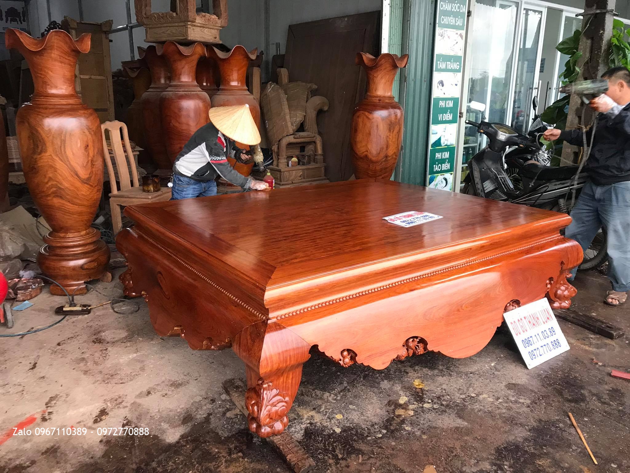 Bộ Sập Cẩm Lai 1 Lá và Đôi Lọ Lộc Bình Gỗ Hương.Bác Hanh  - T.T Ân Thi, Hưng Yên.