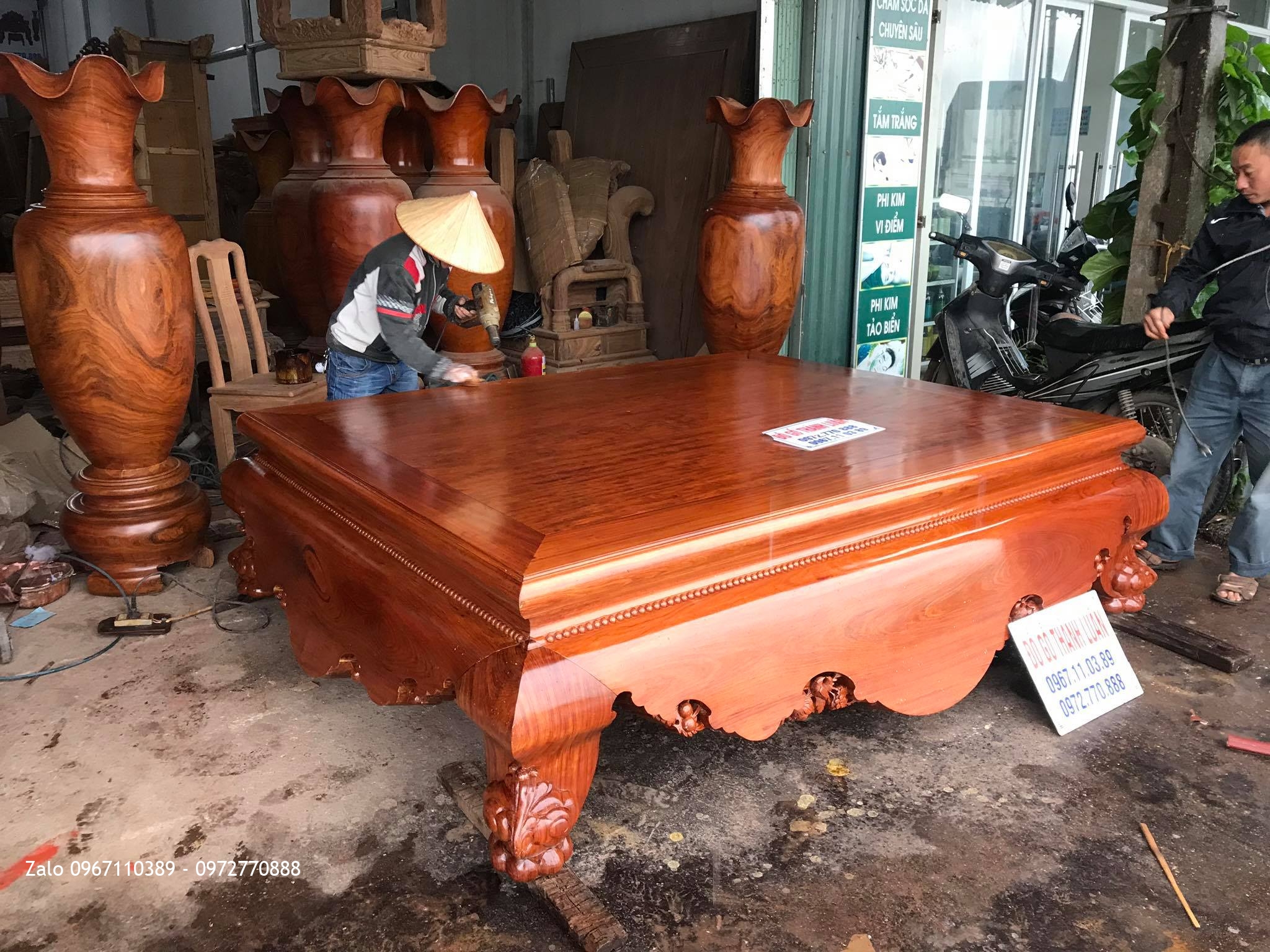 Bộ Sập Cẩm Lai 1 Lá và Đôi Lọ Lộc Bình Gỗ Hương.Bác Hanh  - T.T Ân Thi, Hưng Yên.