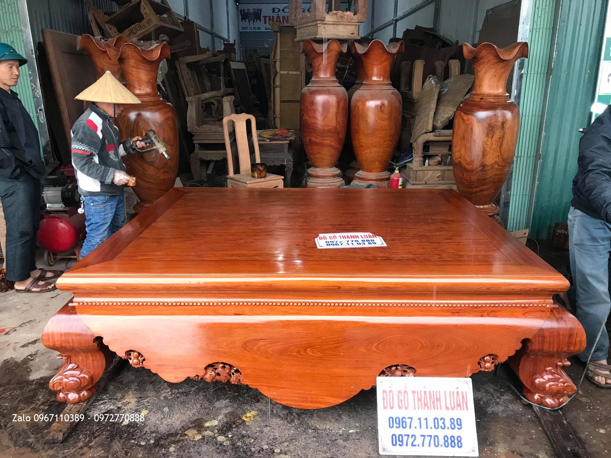 Bộ Sập Cẩm Lai 1 Lá và Đôi Lọ Lộc Bình Gỗ Hương.Bác Hanh  - T.T Ân Thi, Hưng Yên.