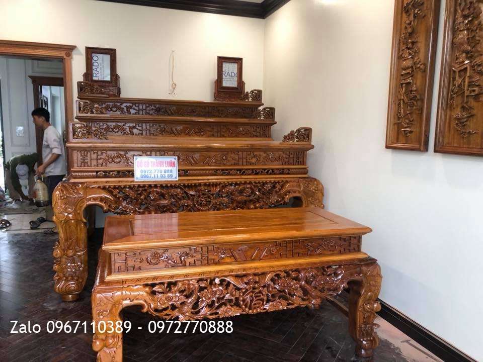 Bộ Sập Thờ Tam Cấp Mai Điểu Gỗ Gụ. Anh Tân Vinhome Hải Phòng