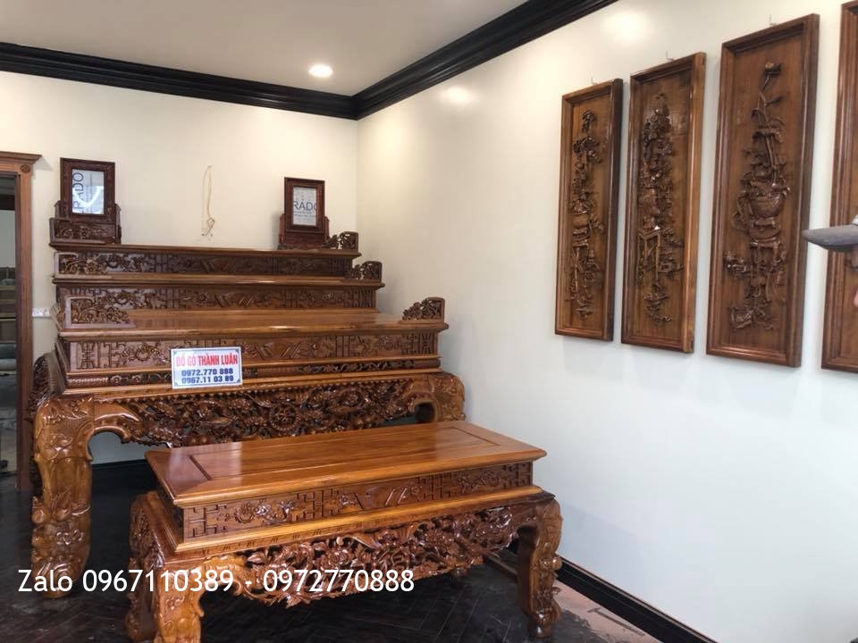 Bộ Sập Thờ Tam Cấp Mai Điểu Gỗ Gụ. Anh Tân Vinhome Hải Phòng