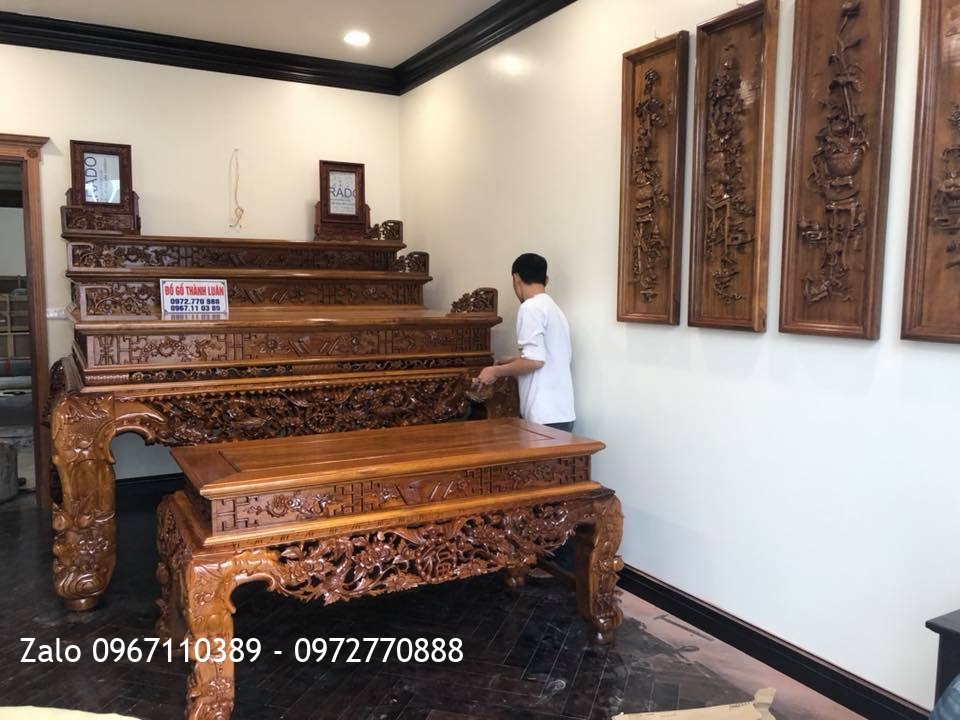 Bộ Sập Thờ Tam Cấp Mai Điểu Gỗ Gụ. Anh Tân Vinhome Hải Phòng