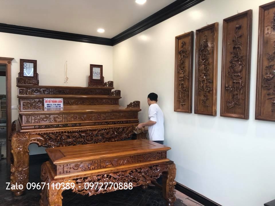 Bộ Sập Thờ Tam Cấp Mai Điểu Gỗ Gụ. Anh Tân Vinhome Hải Phòng.