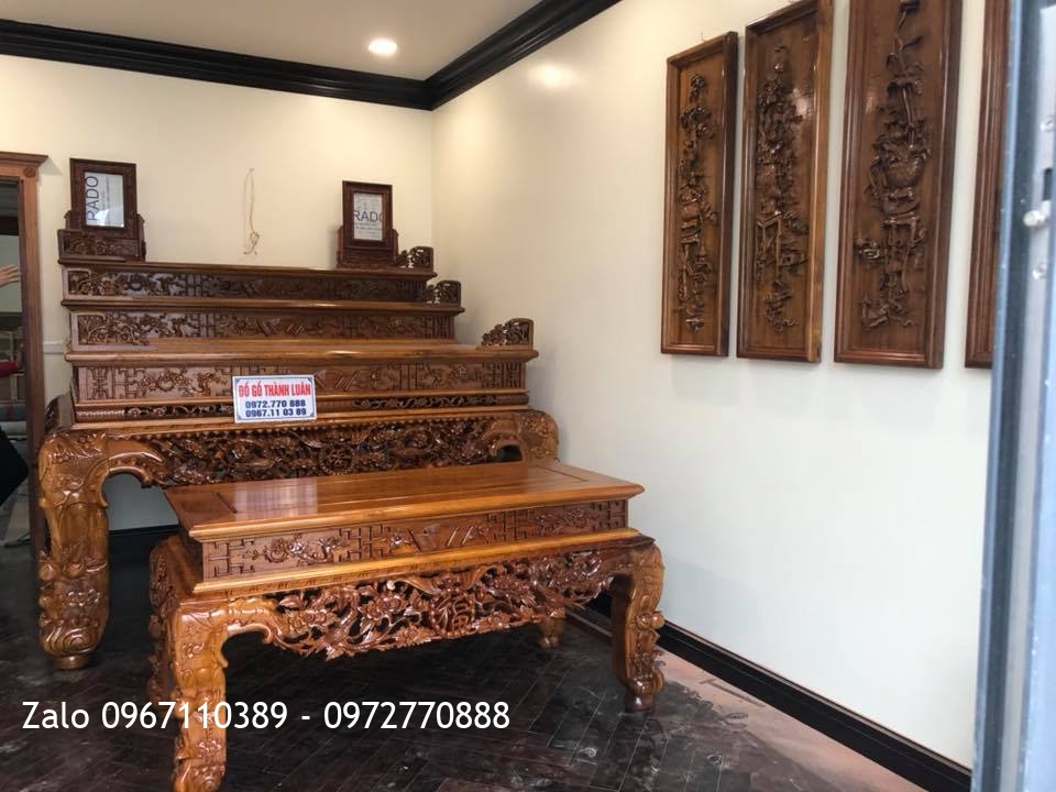 Bộ Sập Thờ Tam Cấp Mai Điểu Gỗ Gụ. Anh Tân Vinhome Hải Phòng.