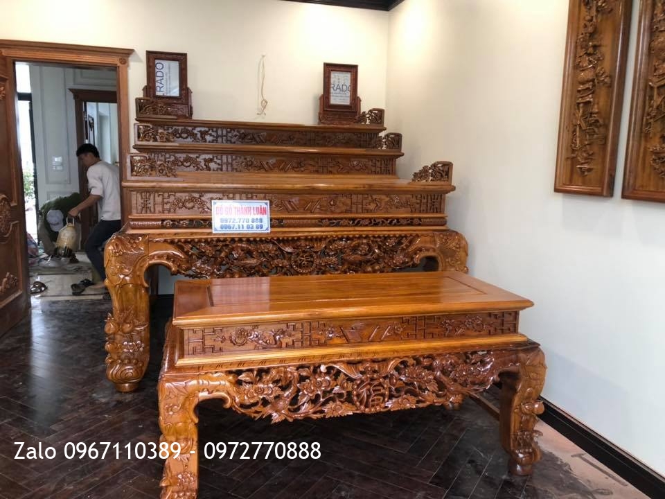 Bộ Sập Thờ Tam Cấp Mai Điểu Gỗ Gụ. Anh Tân Vinhome Hải Phòng