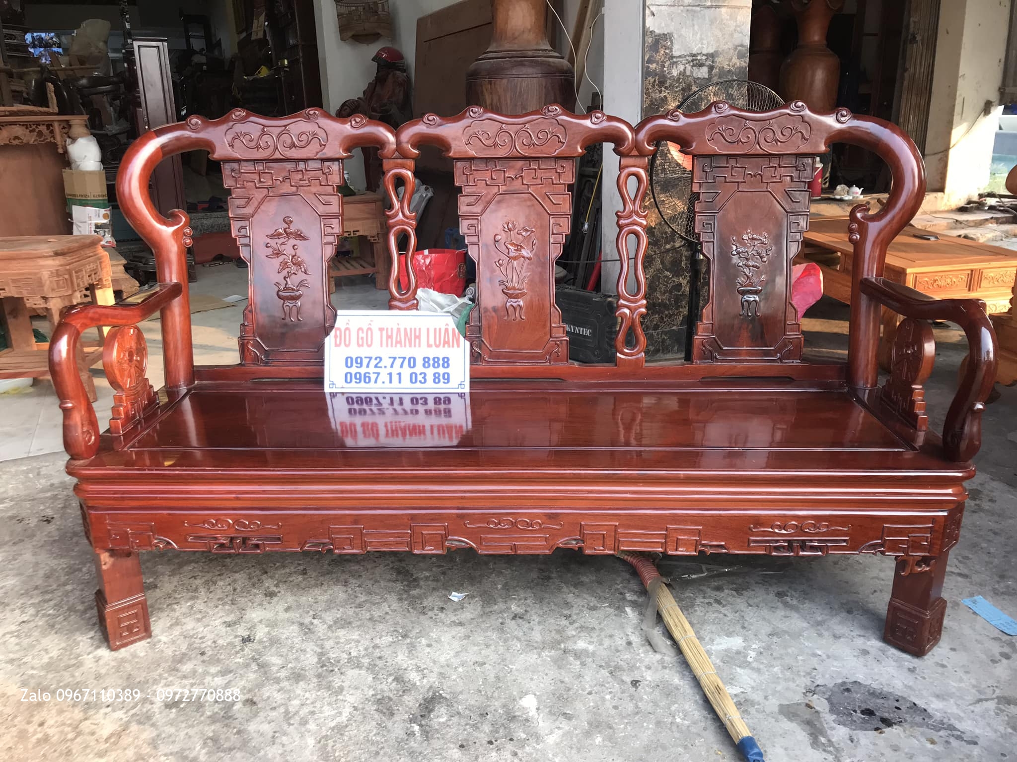 Bộ Bàn Ghế Quốc Triện Gỗ Hương Đỏ Lào Tay 8 Gồm 6 Món (Hàng Tái Sử Dụng).