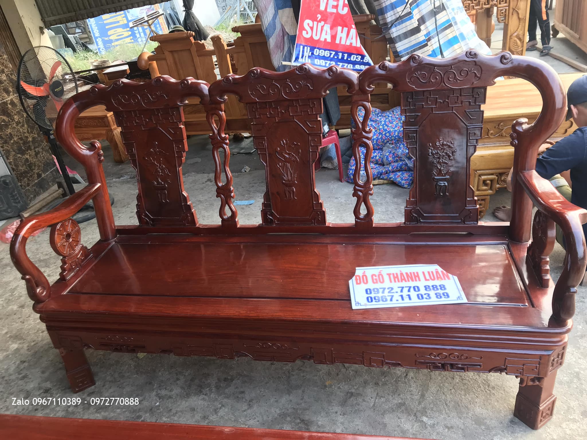 Bộ Bàn Ghế Quốc Triện Gỗ Hương Đỏ Lào Tay 8 Gồm 6 Món (Hàng Tái Sử Dụng):