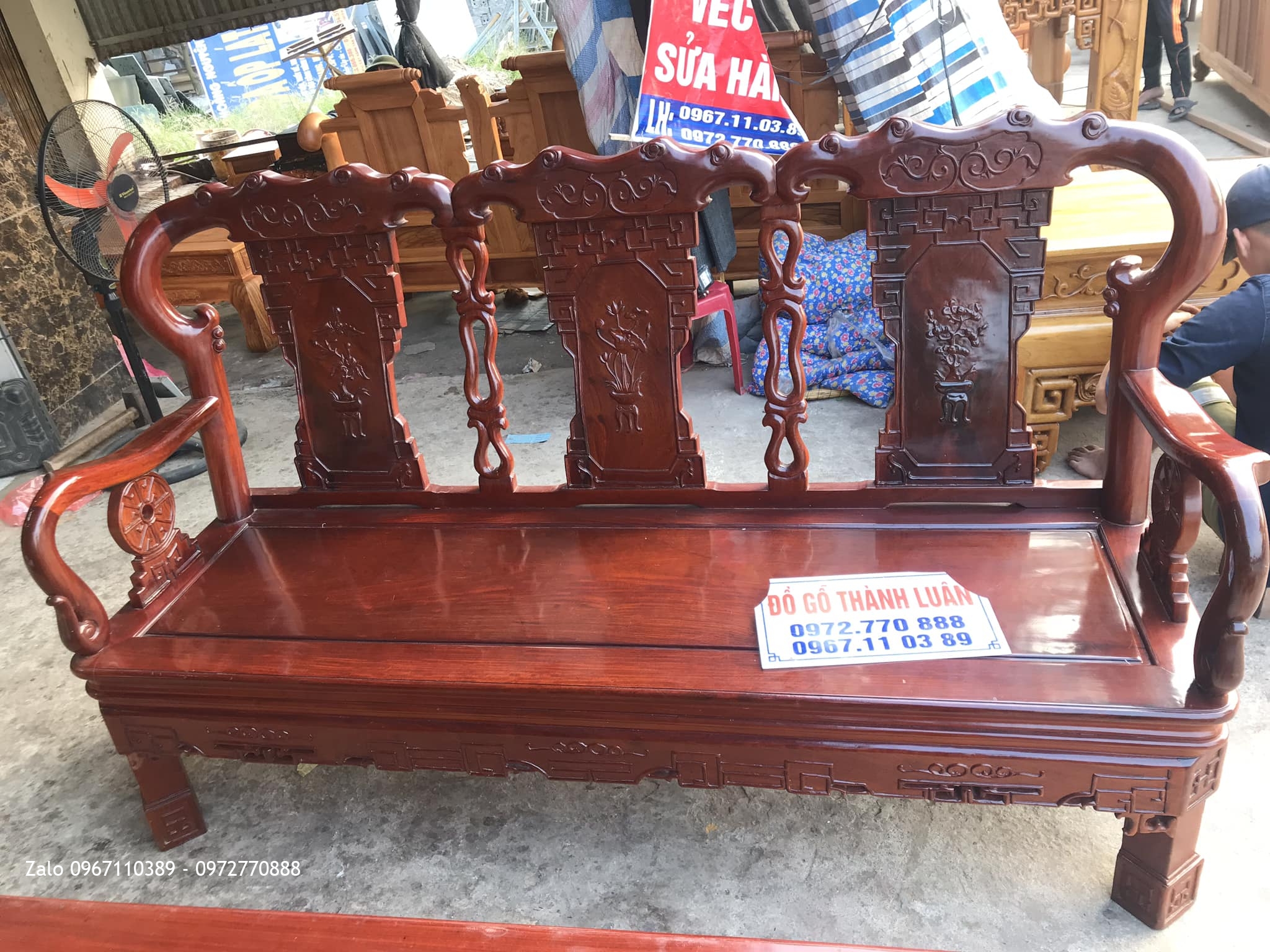 Bộ Bàn Ghế Quốc Triện Gỗ Hương Đỏ Lào Tay 8 Gồm 6 Món (Hàng Tái Sử Dụng)::