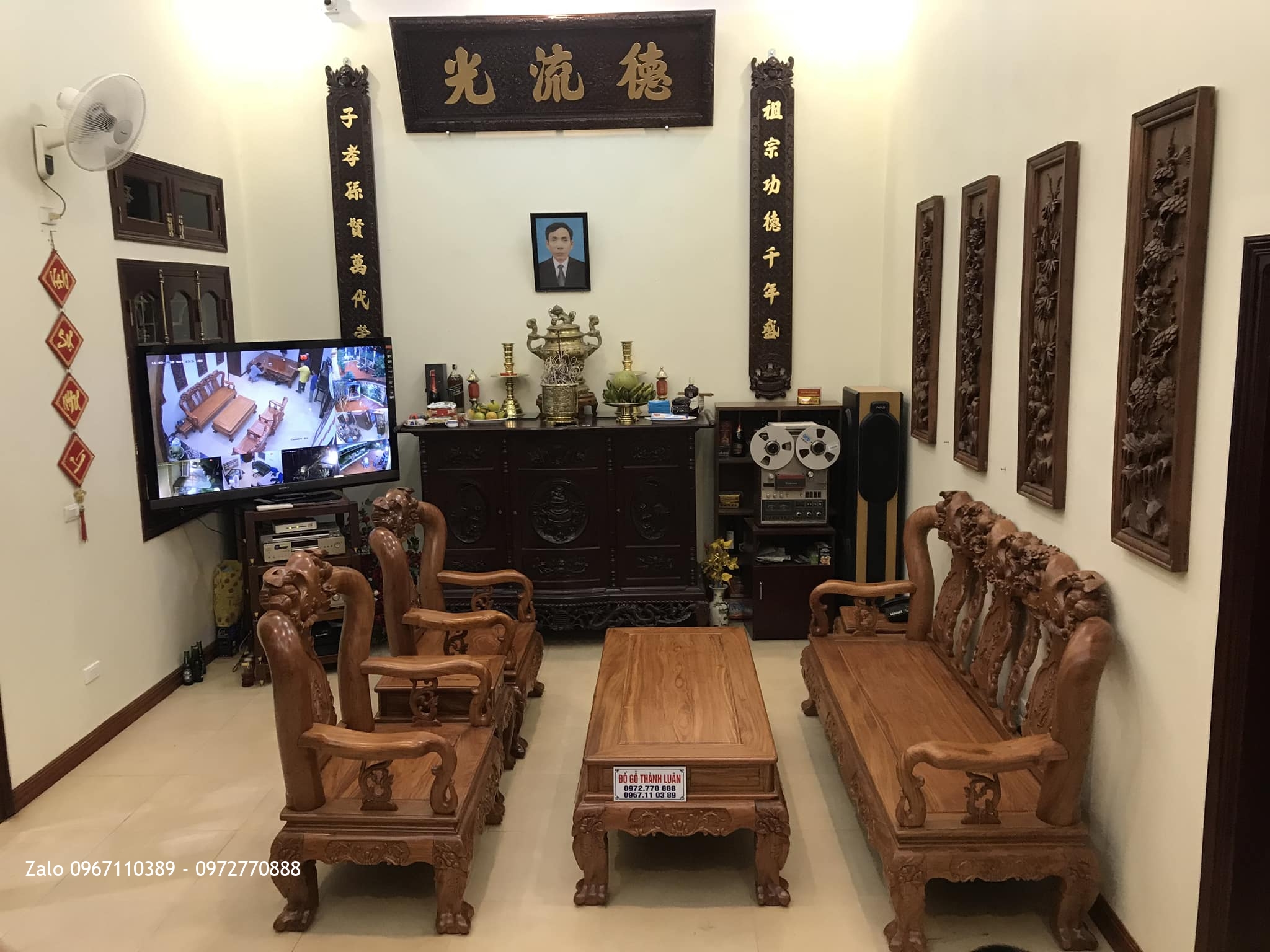 Bàn Giao Sập Cẩm, Tủ Chè, Hoành Phi, Tranh Gỗ Tại GĐ Chú Thuân Phù Cừ Hưng Yên