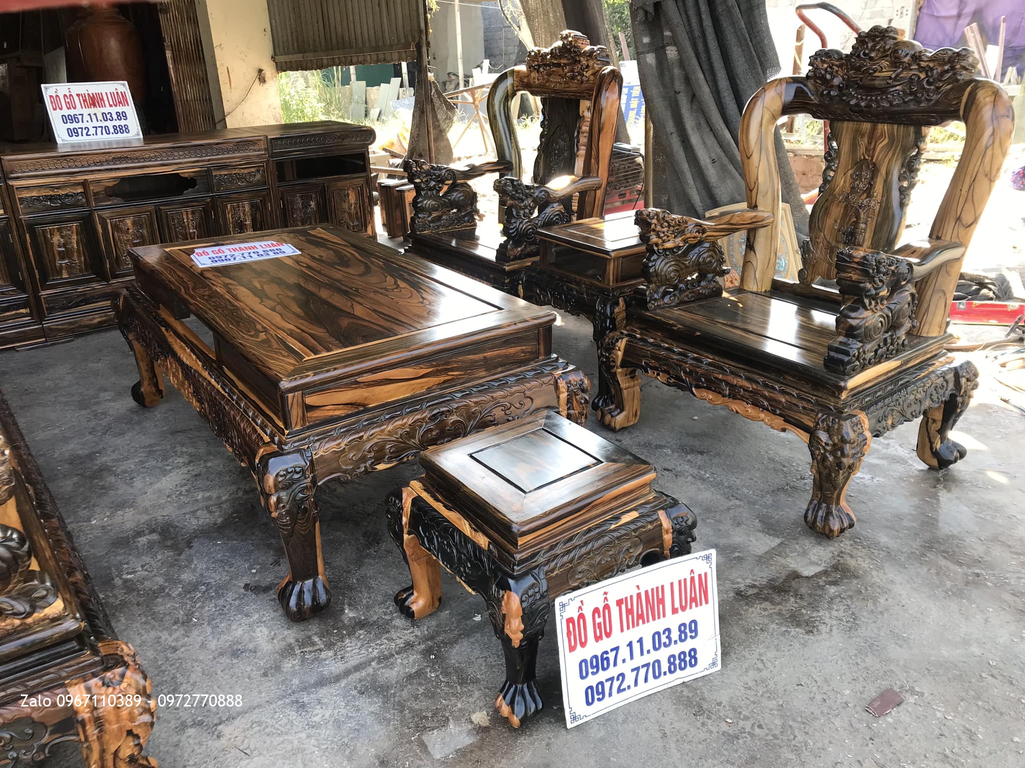 Bộ Bàn Ghế Minh Nghê Gỗ Mun, Kệ Tivi. Khách Hàng TPHCM