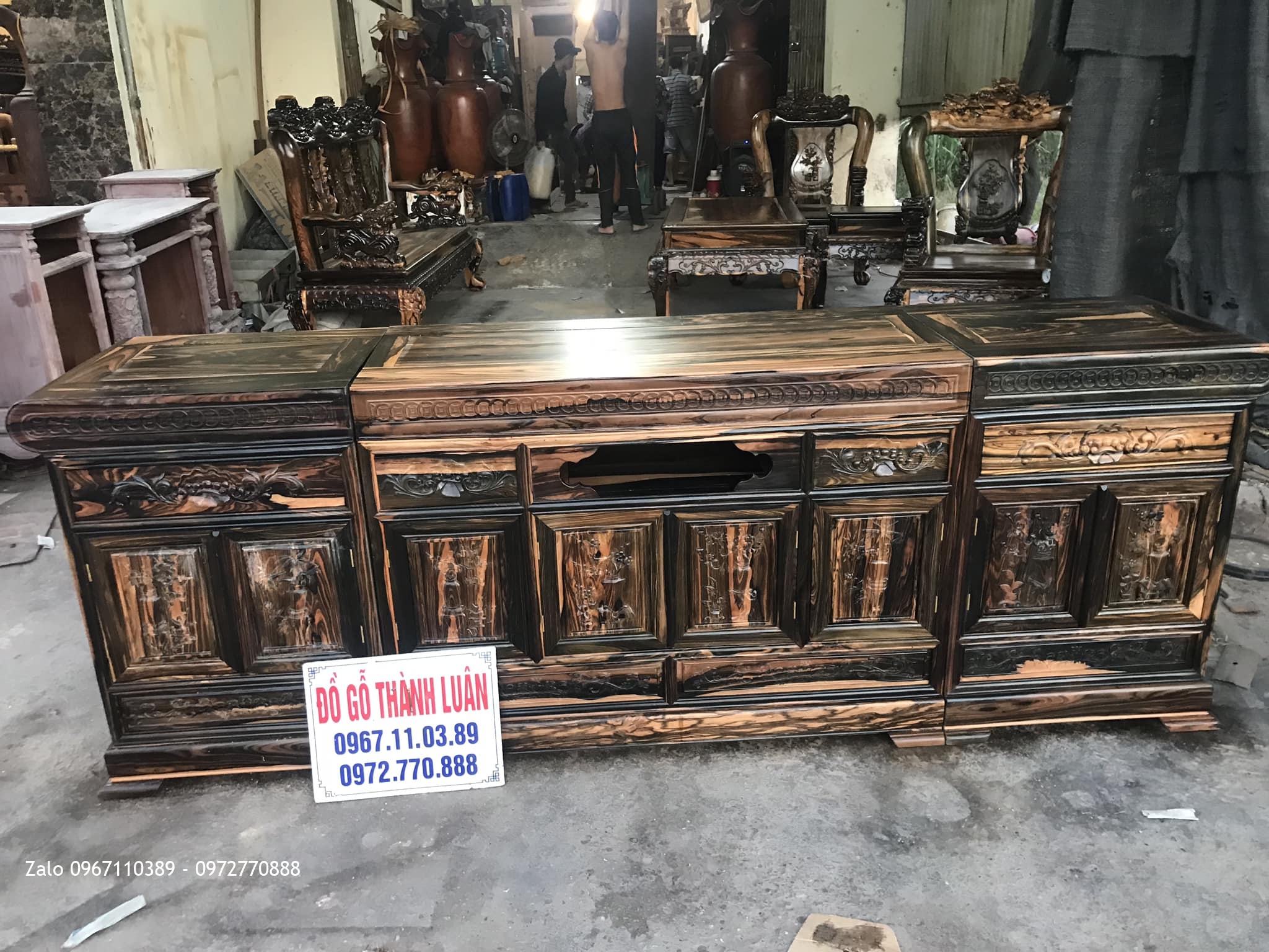 Bộ Bàn Ghế Minh Nghê Gỗ Mun, Kệ Tivi. Khách Hàng TPHCM,,