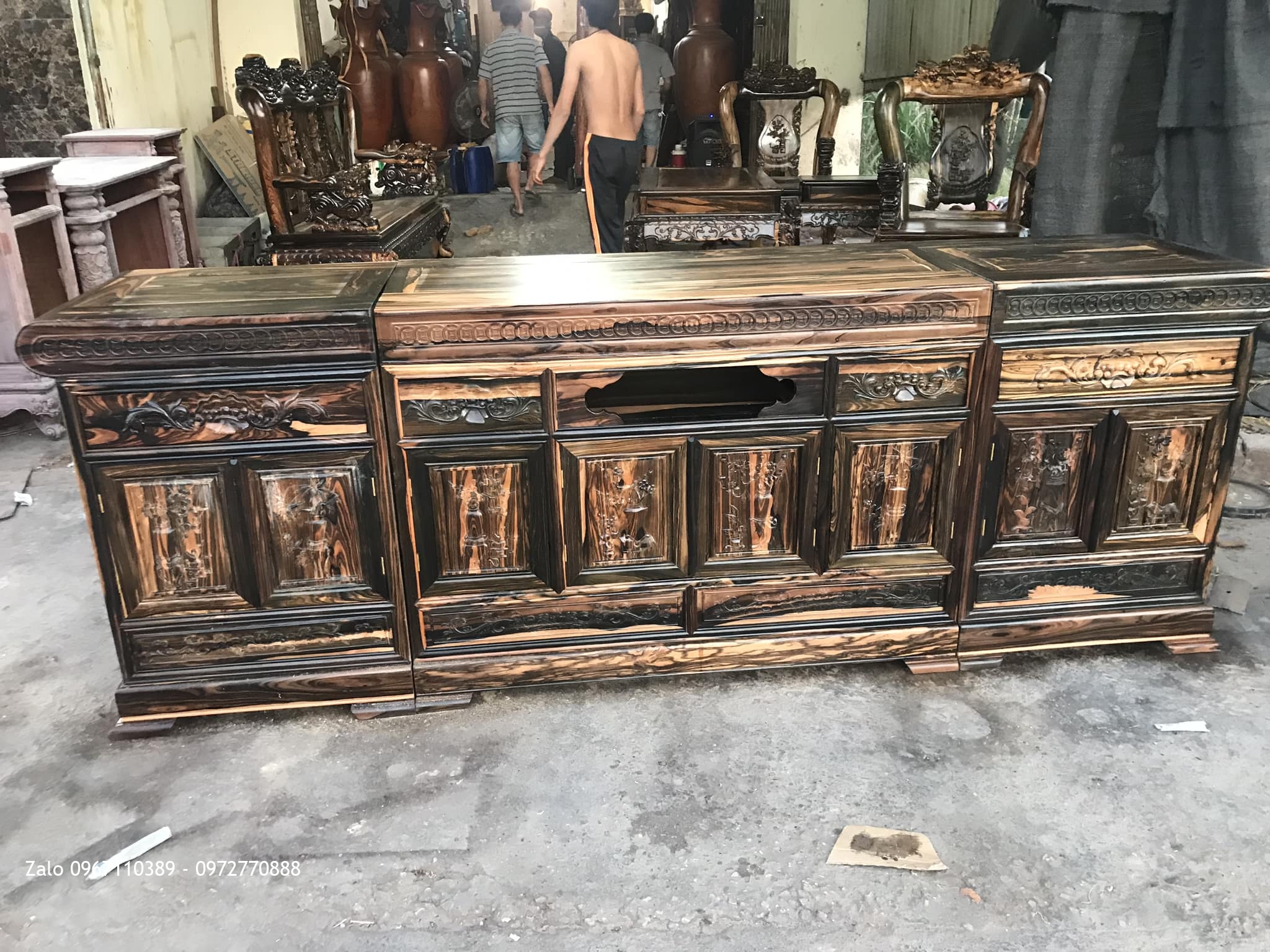 Bộ Bàn Ghế Minh Nghê Gỗ Mun, Kệ Tivi. Khách Hàng TPHCM,,