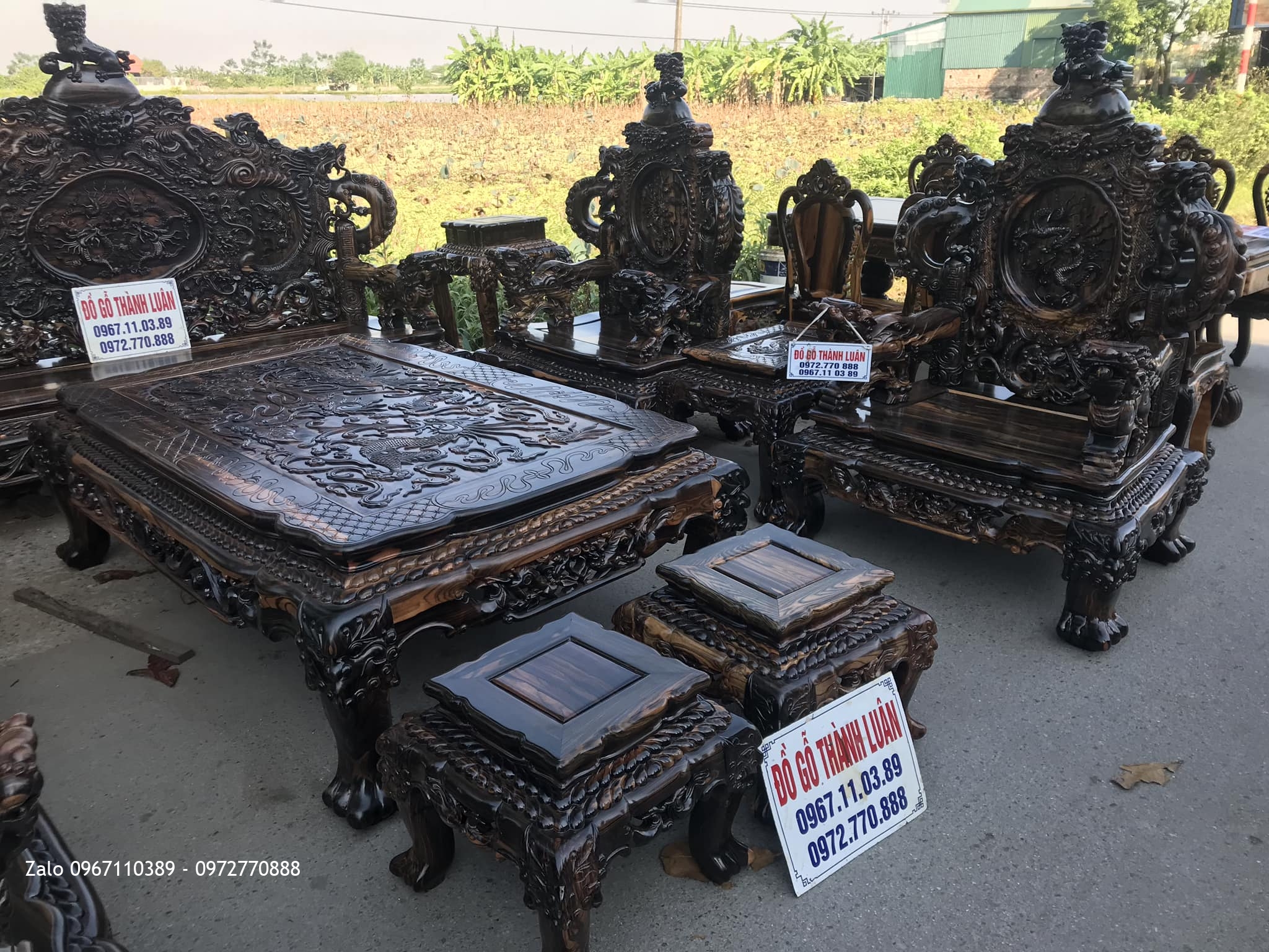 Bộ Bàn Ghế Đỉnh Rồng Gỗ Mun 12 Món Siêu Víp. Anh Đồng Quận 10 TPHCM,,