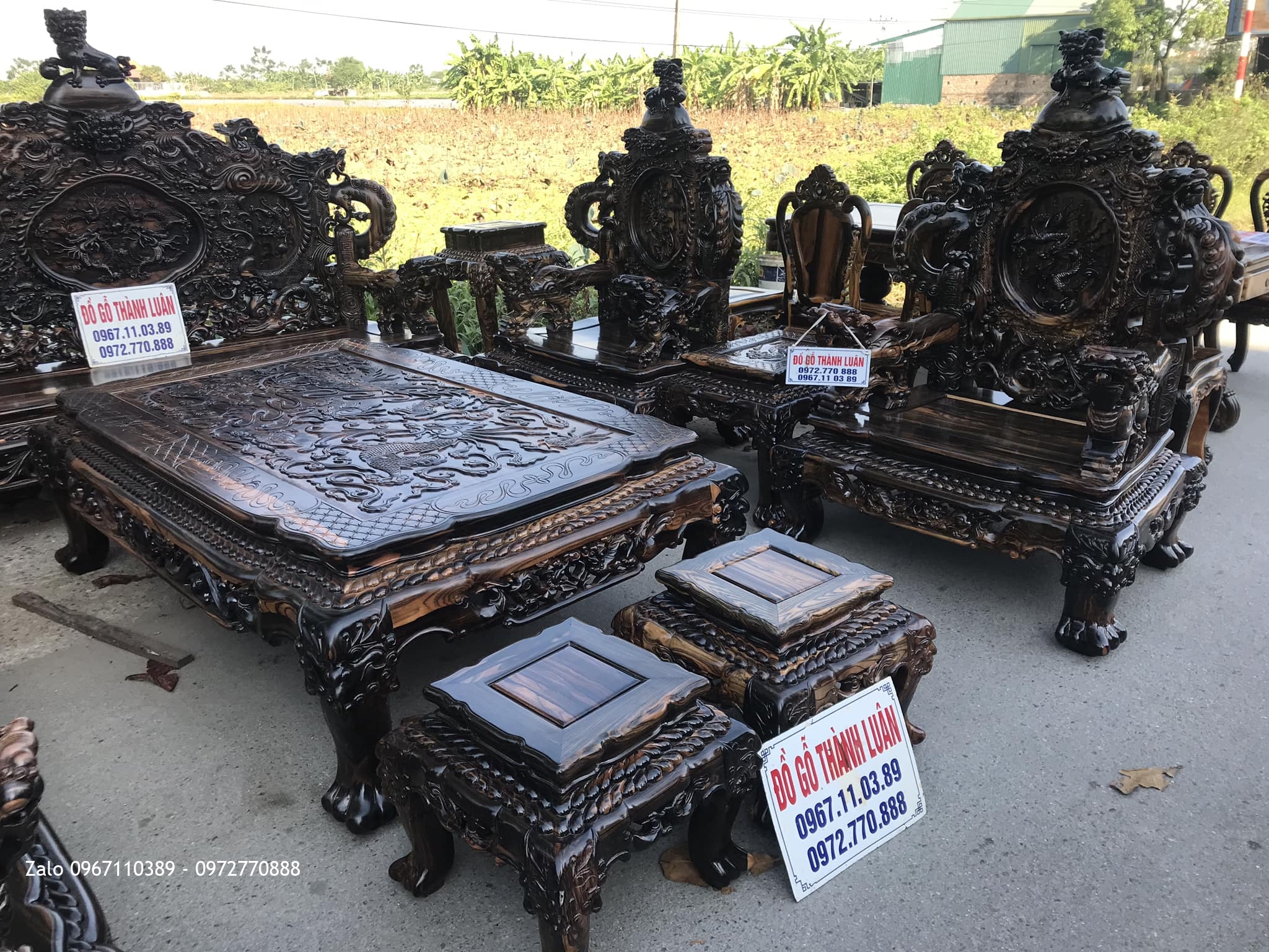 Bộ Bàn Ghế Đỉnh Rồng Gỗ Mun 12 Món Siêu Víp. Anh Đồng Quận 10 TPHCM,.