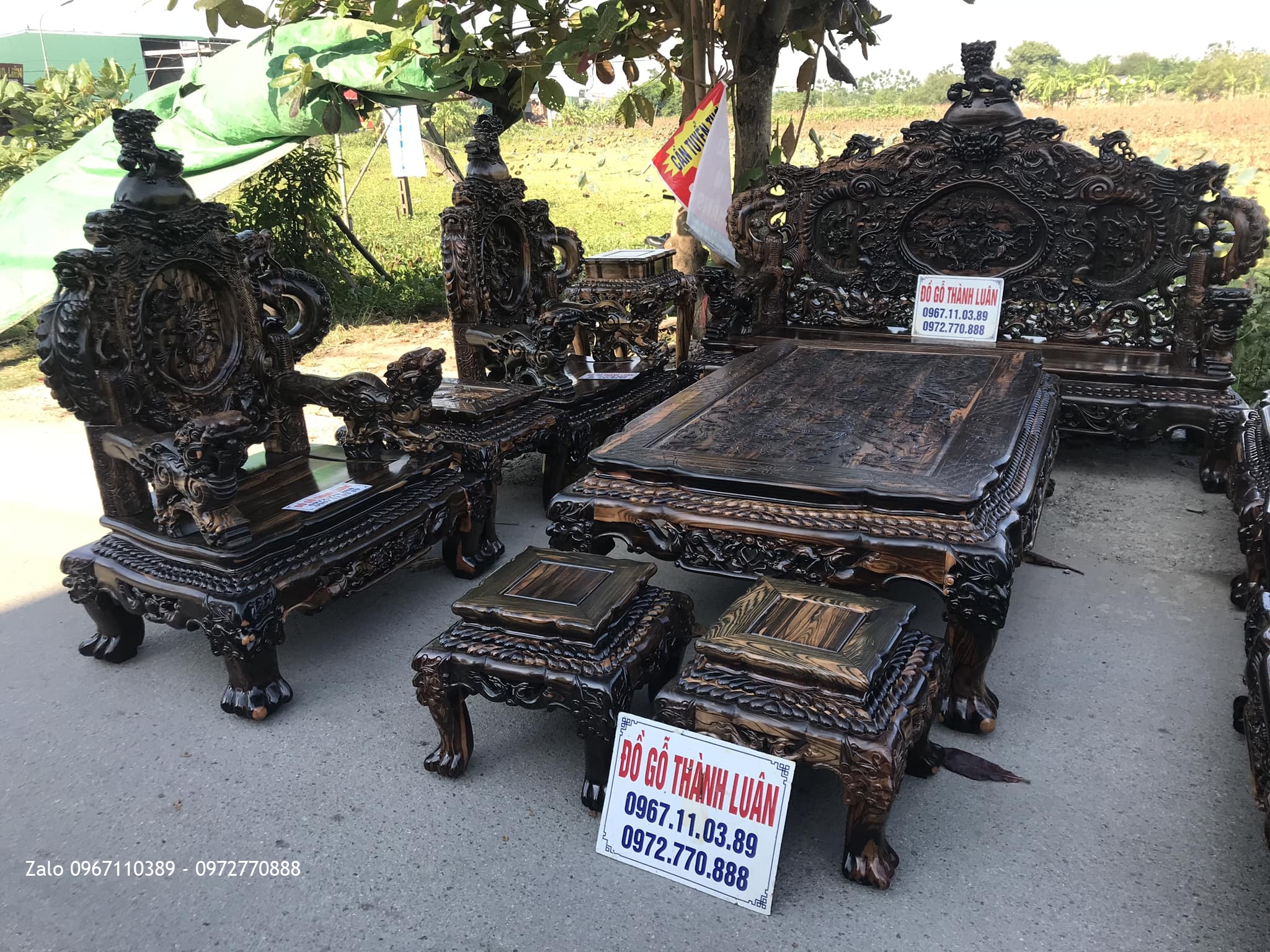 Bộ Bàn Ghế Đỉnh Rồng Gỗ Mun 12 Món Siêu Víp. Anh Đồng Quận 10 TPHCM.