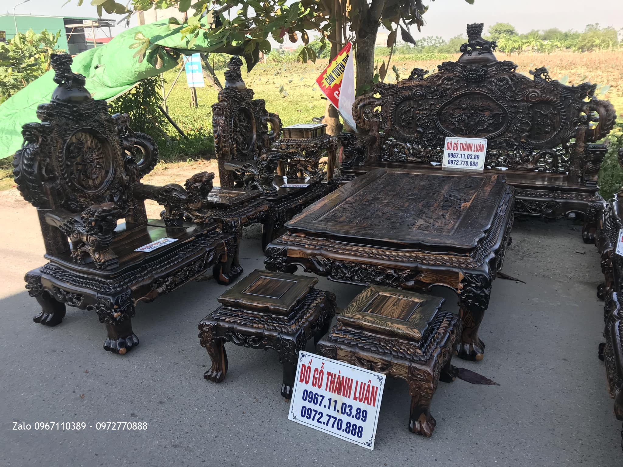 Bộ Bàn Ghế Đỉnh Rồng Gỗ Mun 12 Món Siêu Víp. Anh Đồng Quận 10 TPHCM.